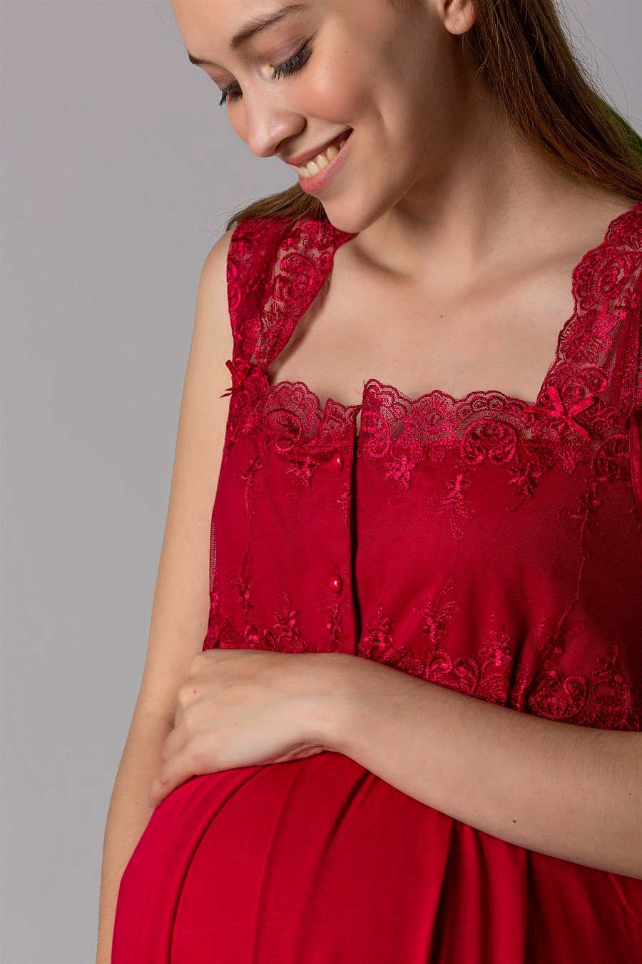 Effortt 22304 Vişne Dantelli Hamile Lohusa Gecelik