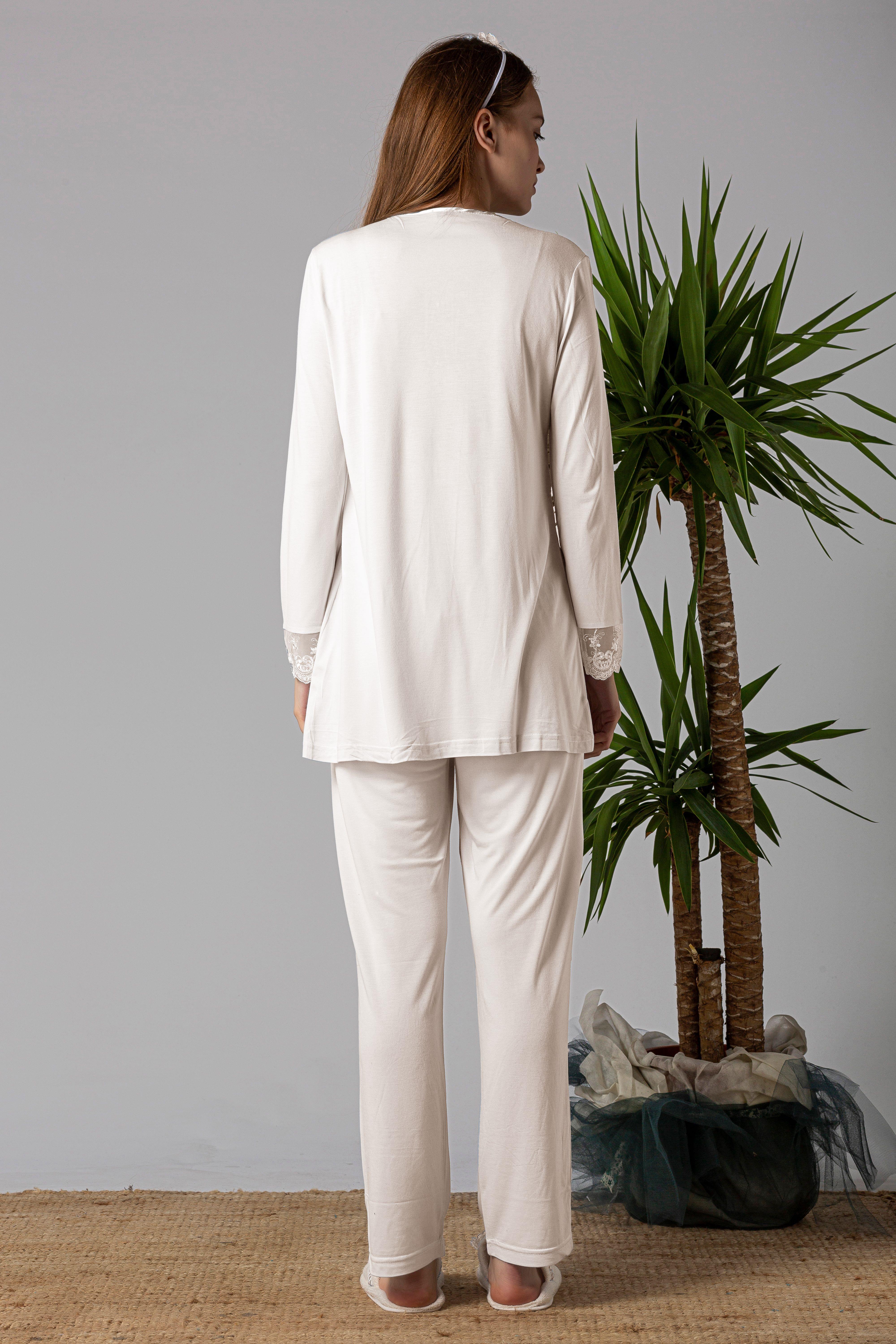 Effortt 22401 Ekru Tesettürlü Sabahlıklı Hamile Lohusa Pijama Takımı