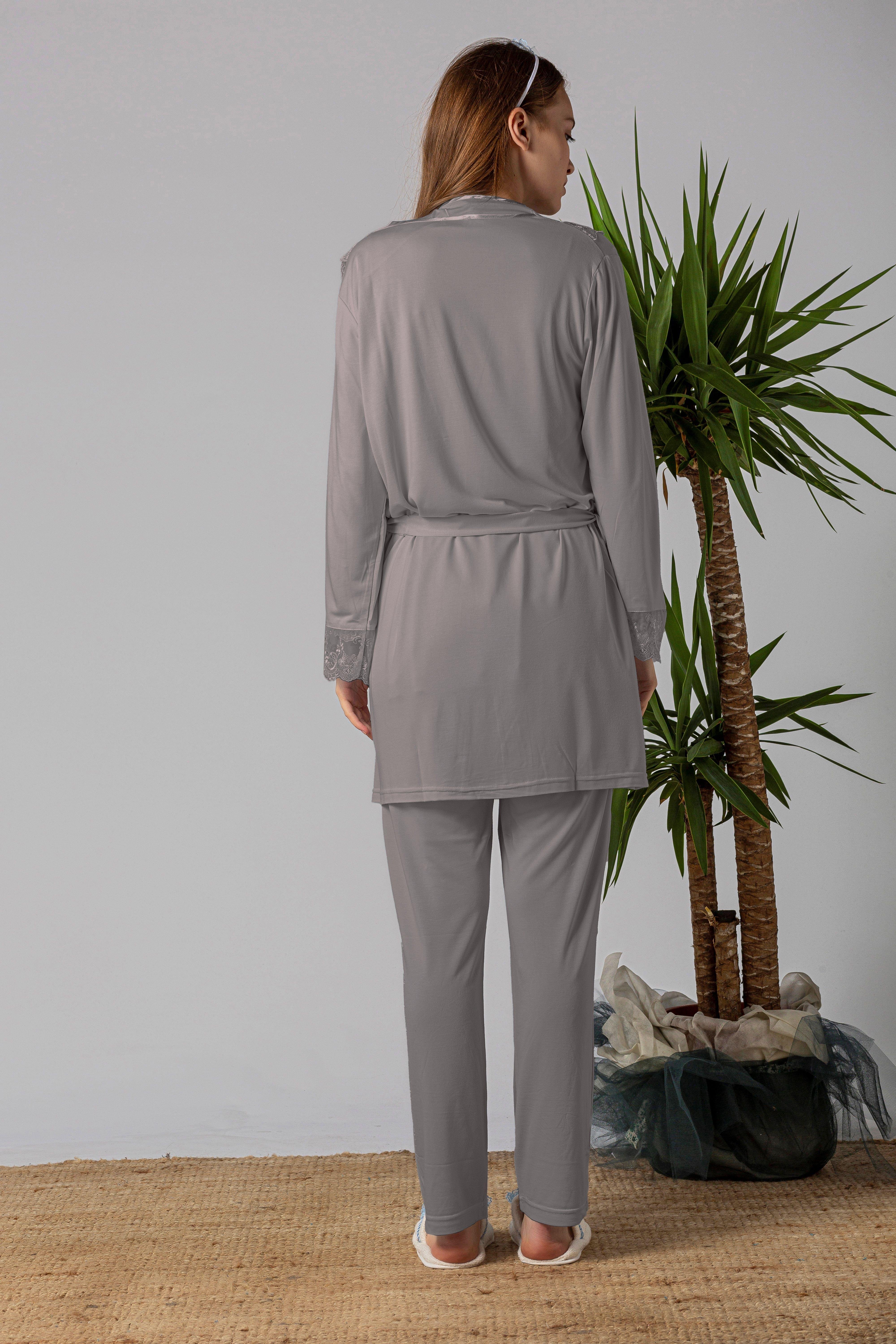 Effortt 22401 Füme Tesettürlü Sabahlıklı Hamile Lohusa Pijama Takımı