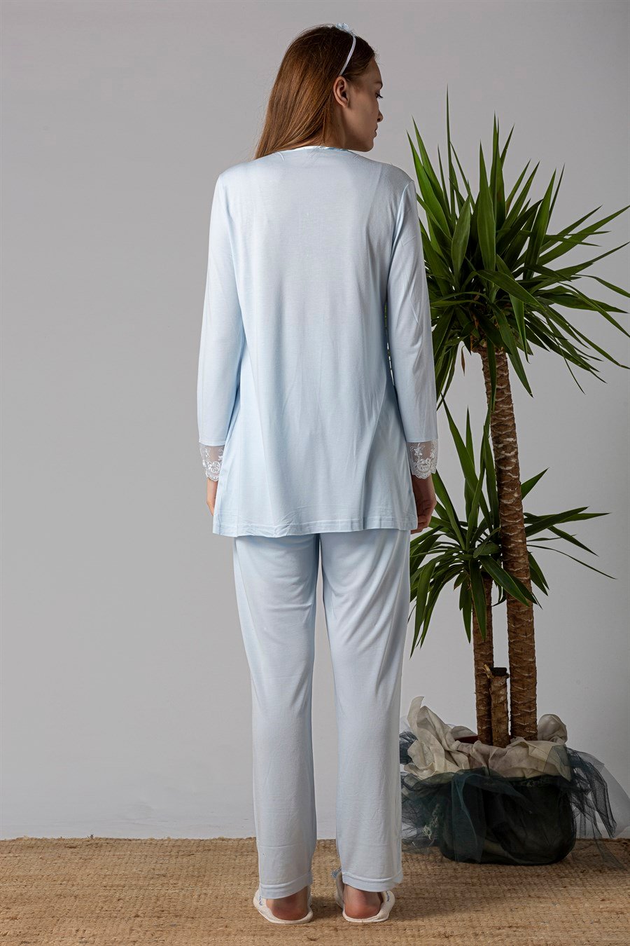 Effortt 22401 Mavi Sabahlıklı Hamile Lohusa Pijama Takımı