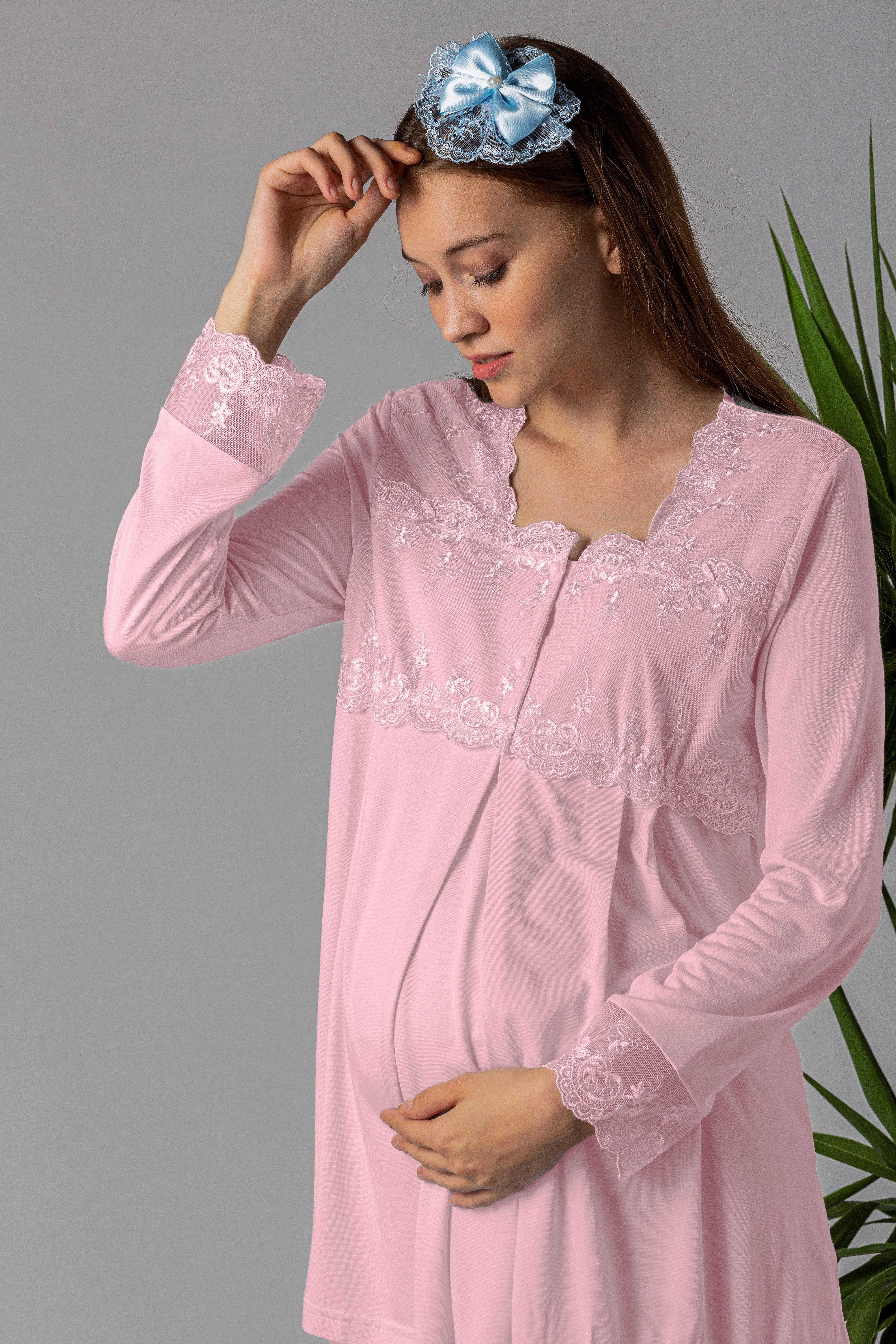 Effortt 22401 Pembe Tesettürlü Sabahlıklı Hamile Lohusa Pijama Takımı
