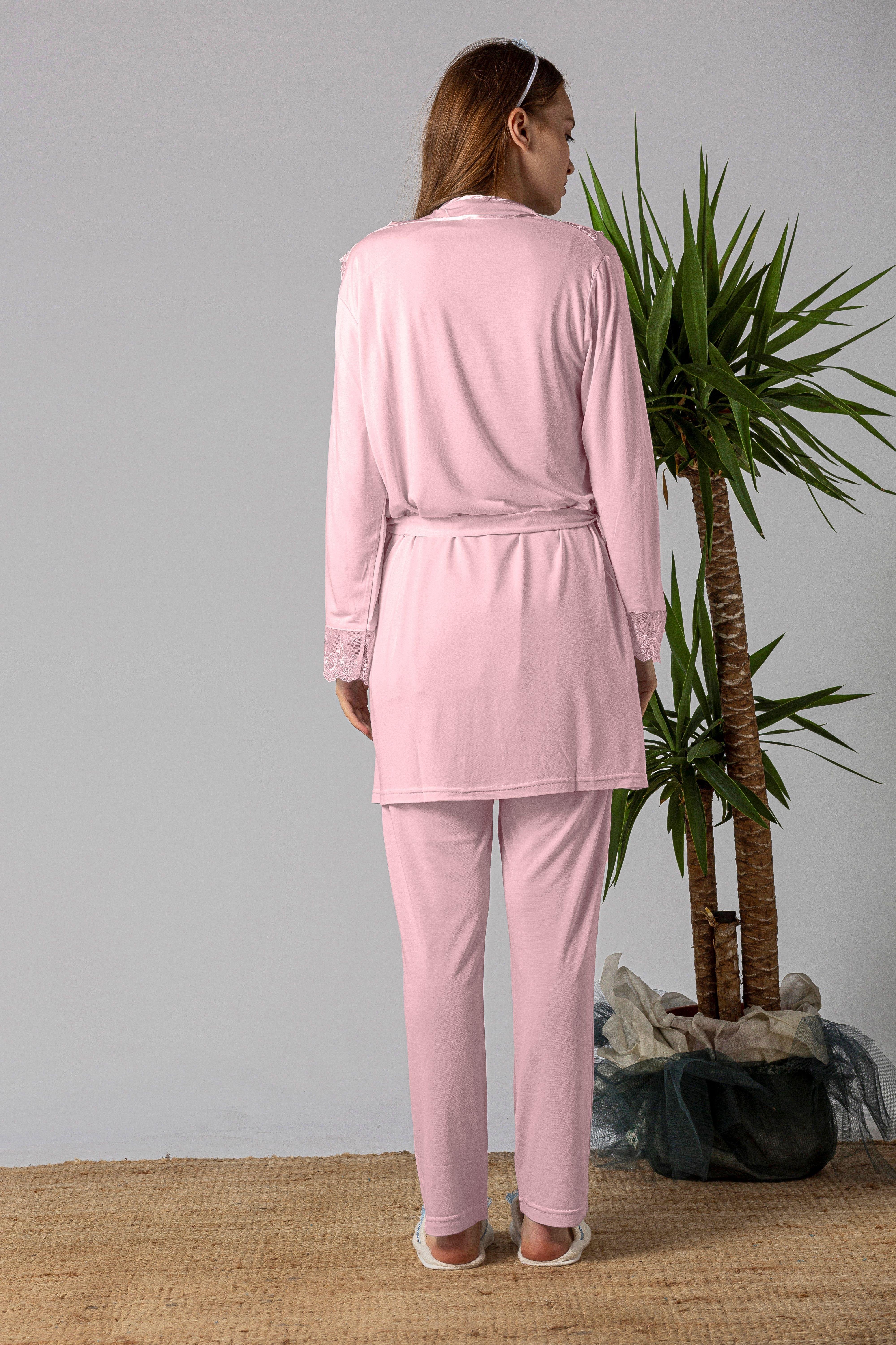 Effortt 22401 Pembe Tesettürlü Sabahlıklı Hamile Lohusa Pijama Takımı