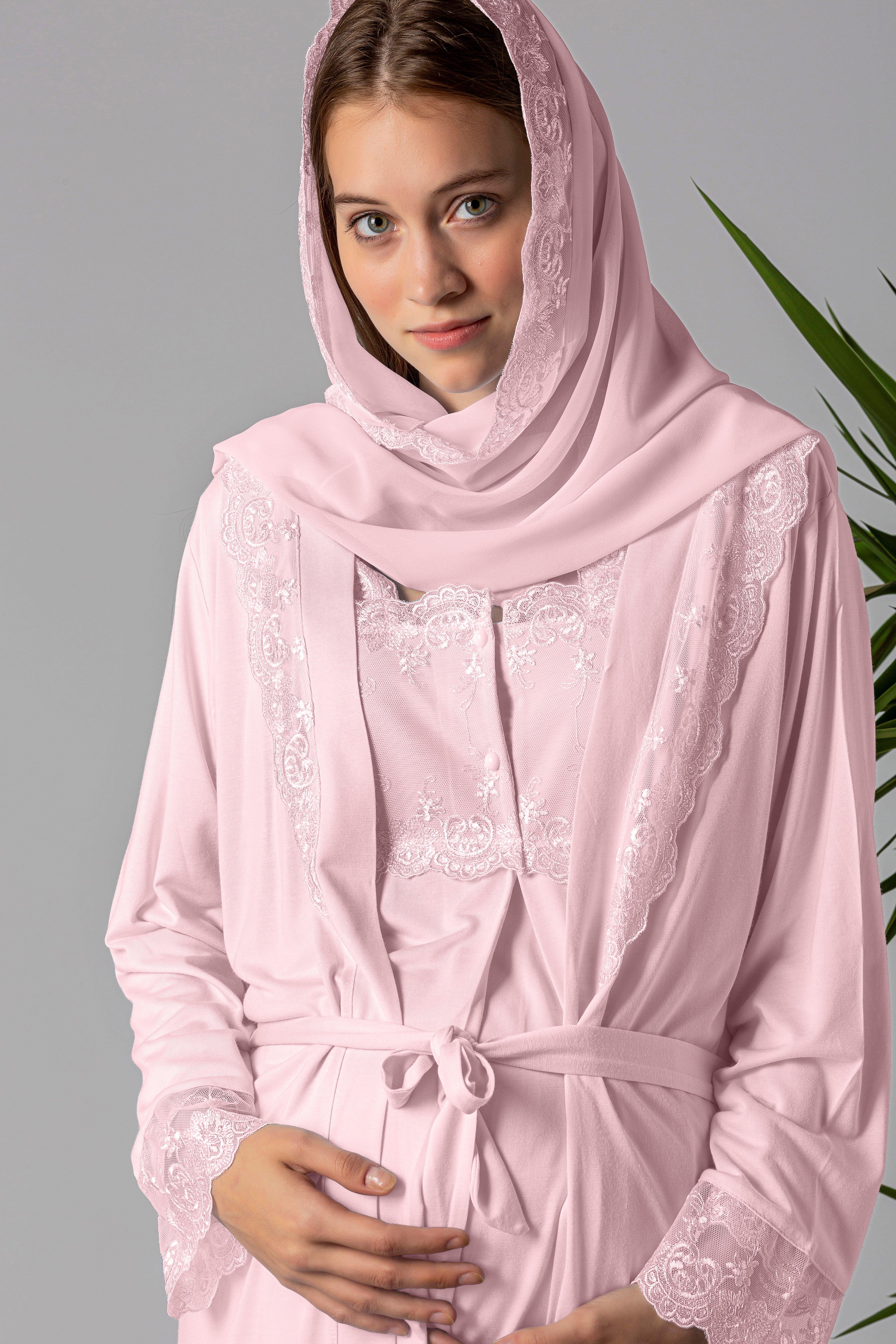 Effortt 22401 Pembe Tesettürlü Sabahlıklı Hamile Lohusa Pijama Takımı
