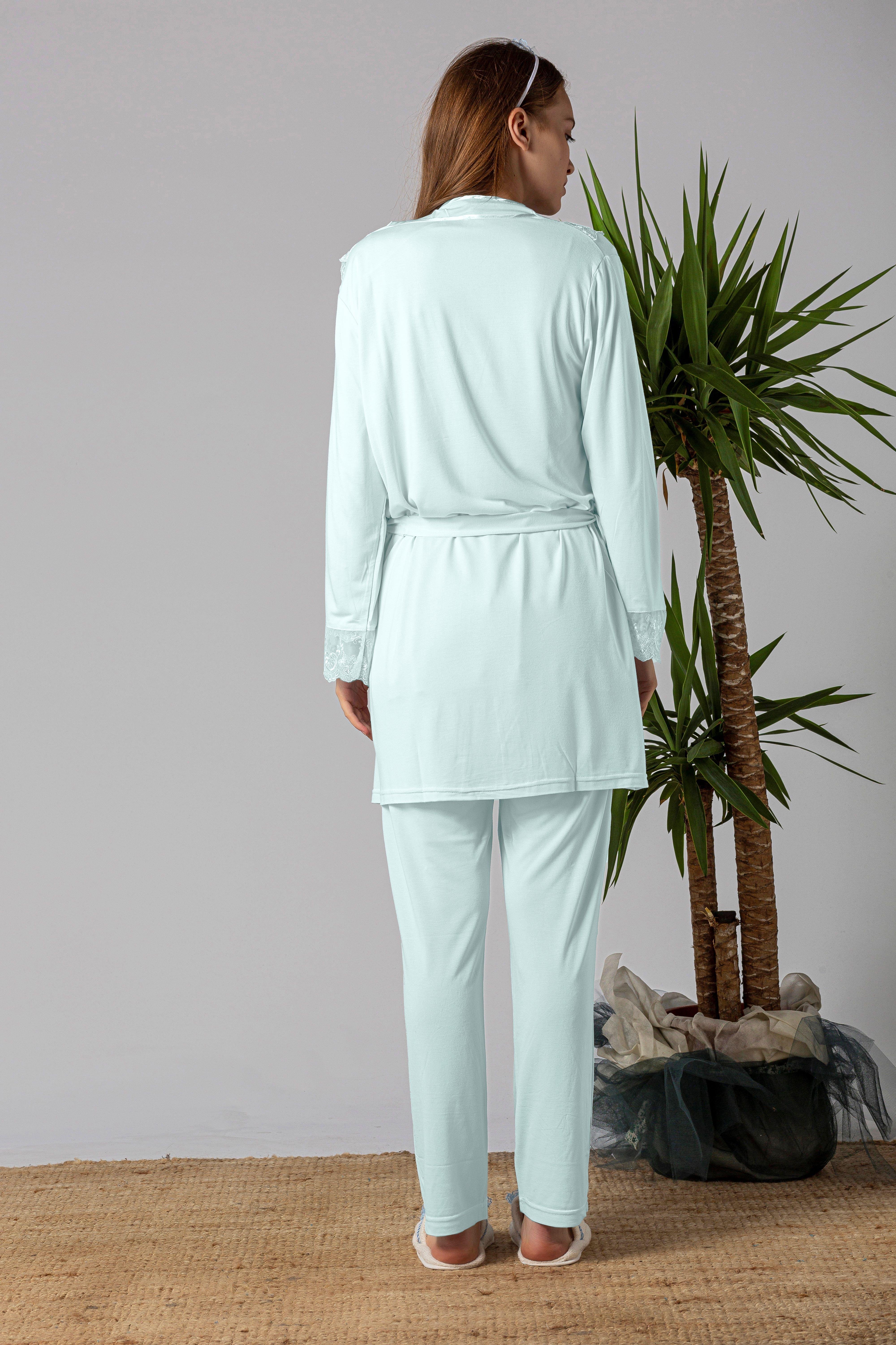 Effortt 22401 Turkuaz Tesettürlü Sabahlıklı Hamile Lohusa Pijama Takımı