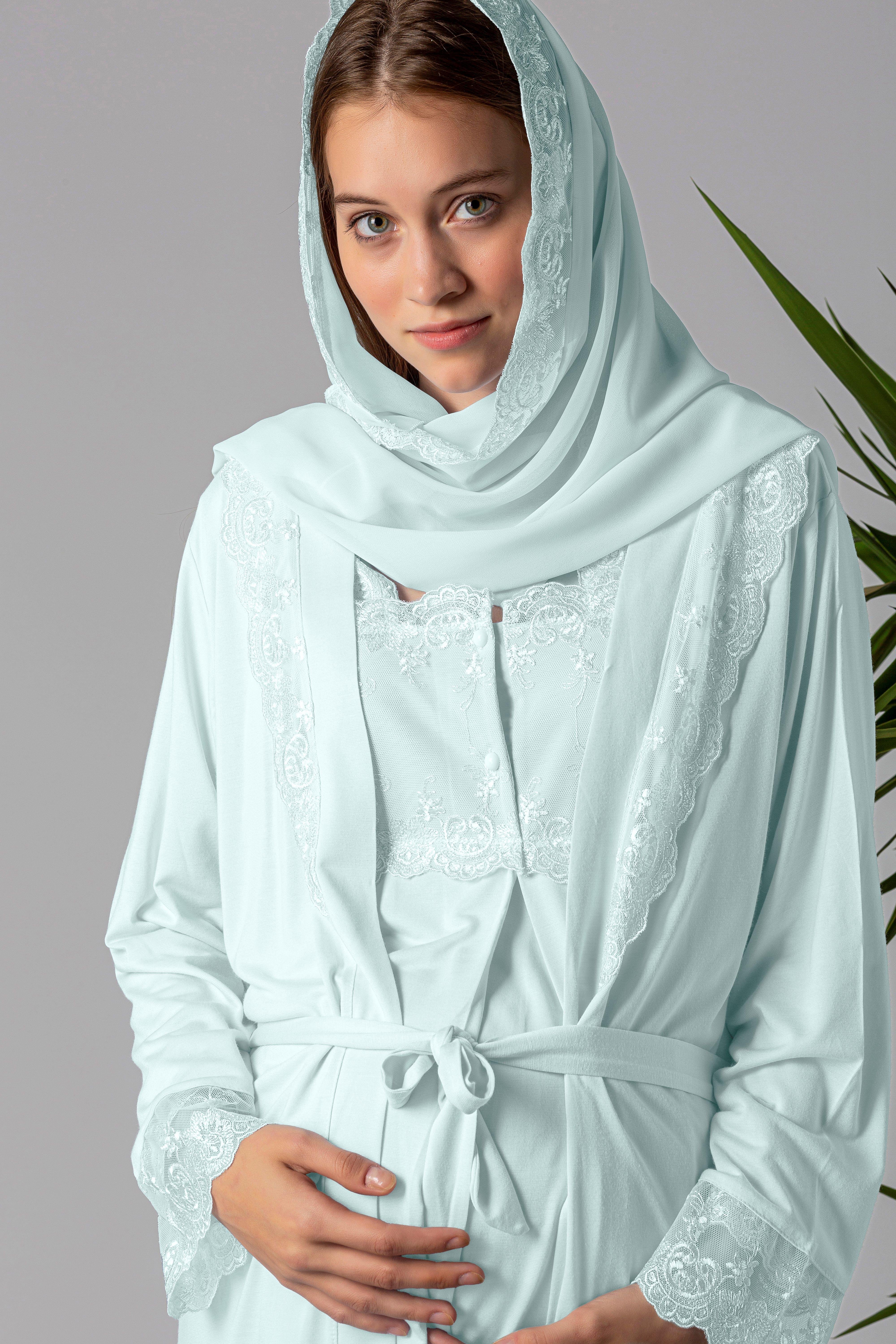 Effortt 22401 Turkuaz Tesettürlü Sabahlıklı Hamile Lohusa Pijama Takımı