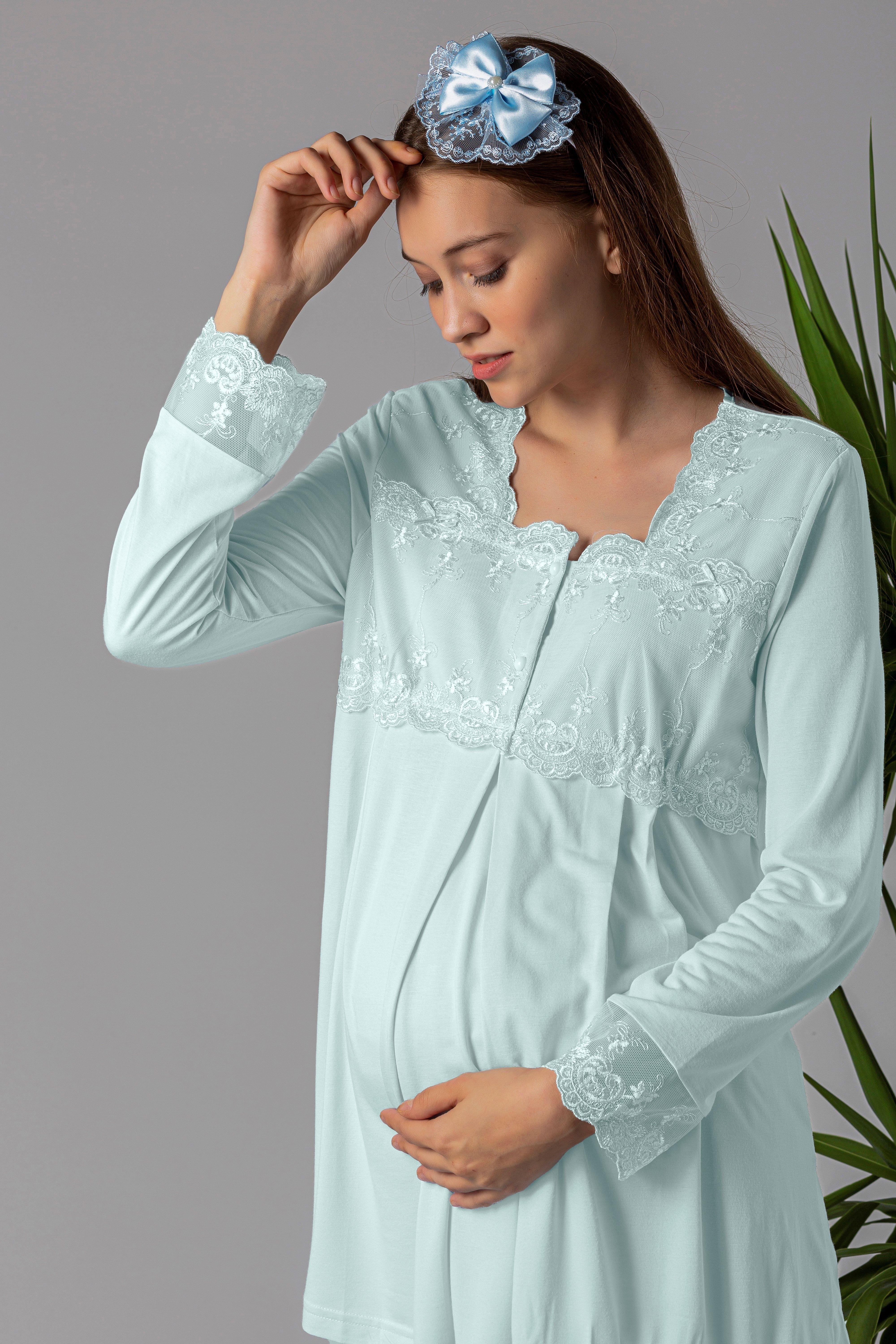 Effortt 22401 Turkuaz Tesettürlü Sabahlıklı Hamile Lohusa Pijama Takımı