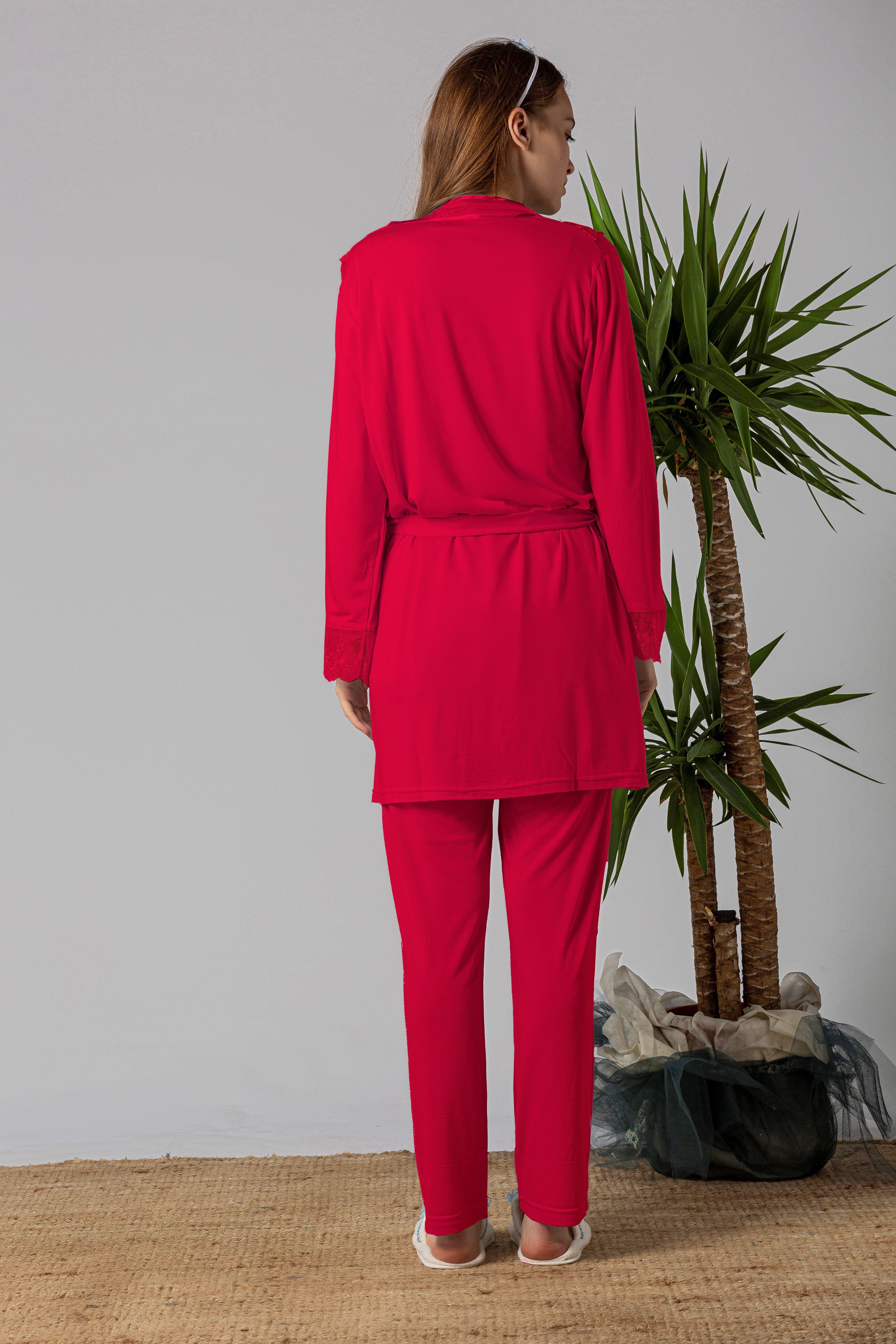 Effortt 22401 Vişne Tesettürlü Sabahlıklı Hamile Lohusa Pijama Takımı