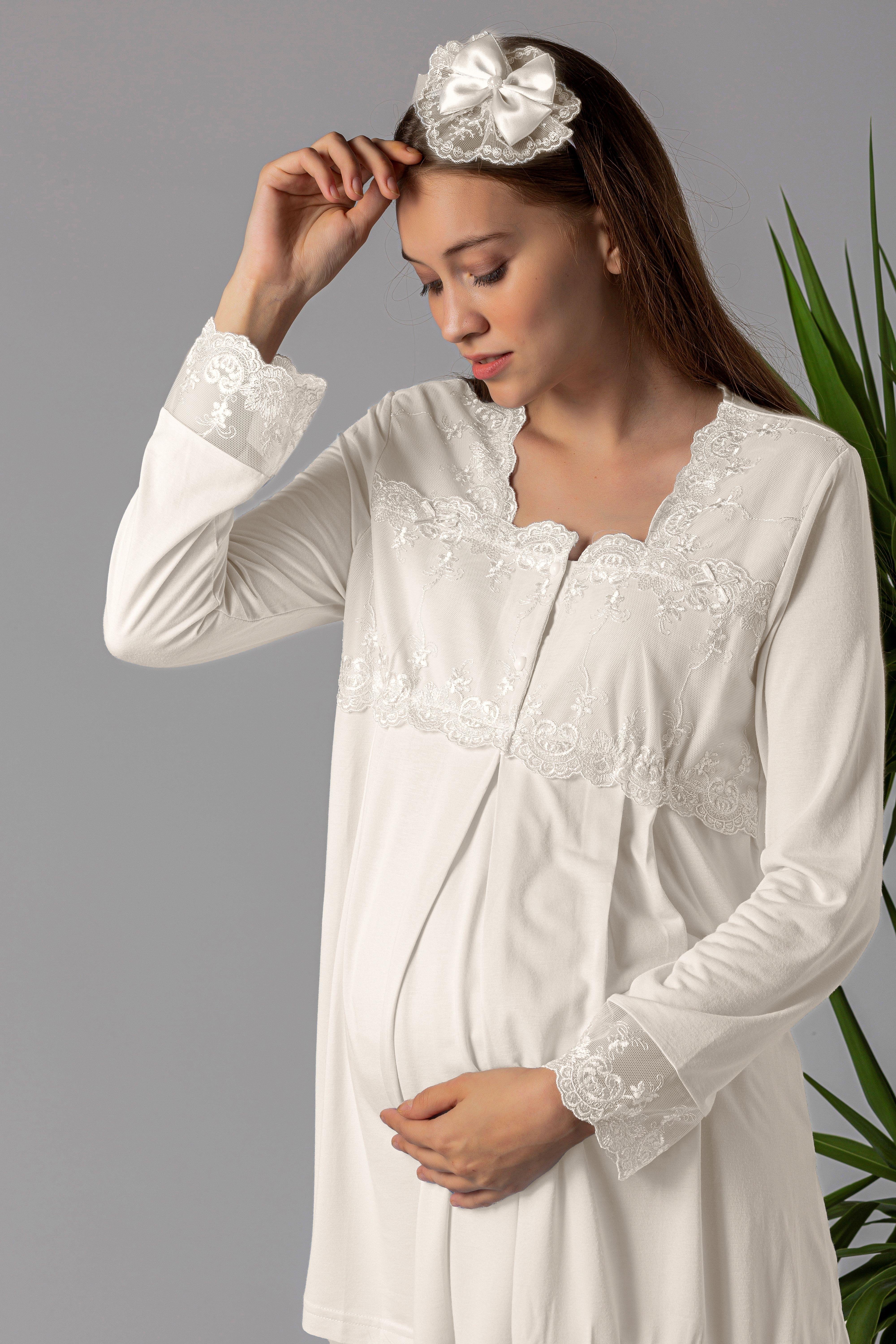 Effortt 22403 Ekru Hamile Lohusa Pijama Takımı