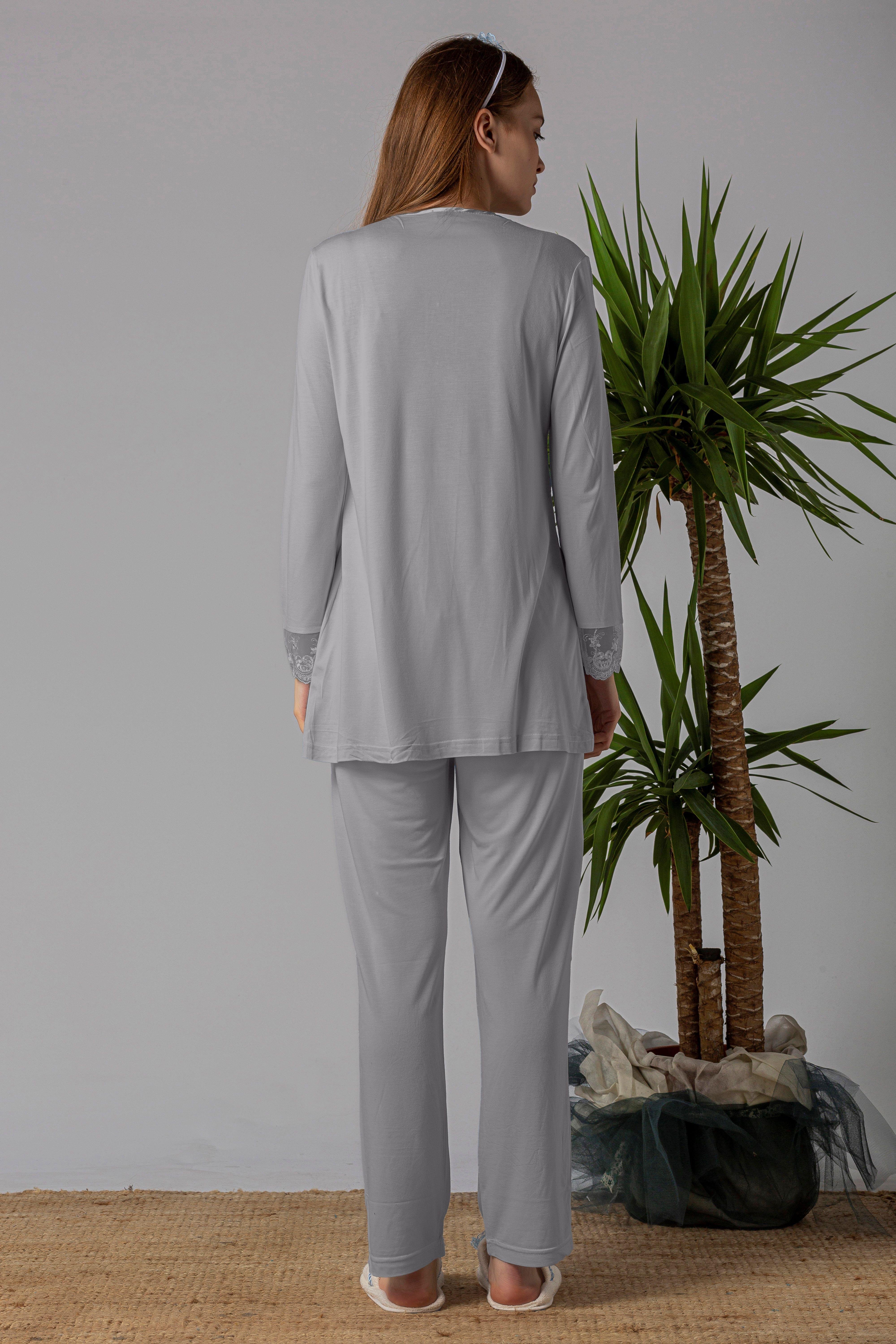 Effortt 22403 Gri Hamile Lohusa Pijama Takımı