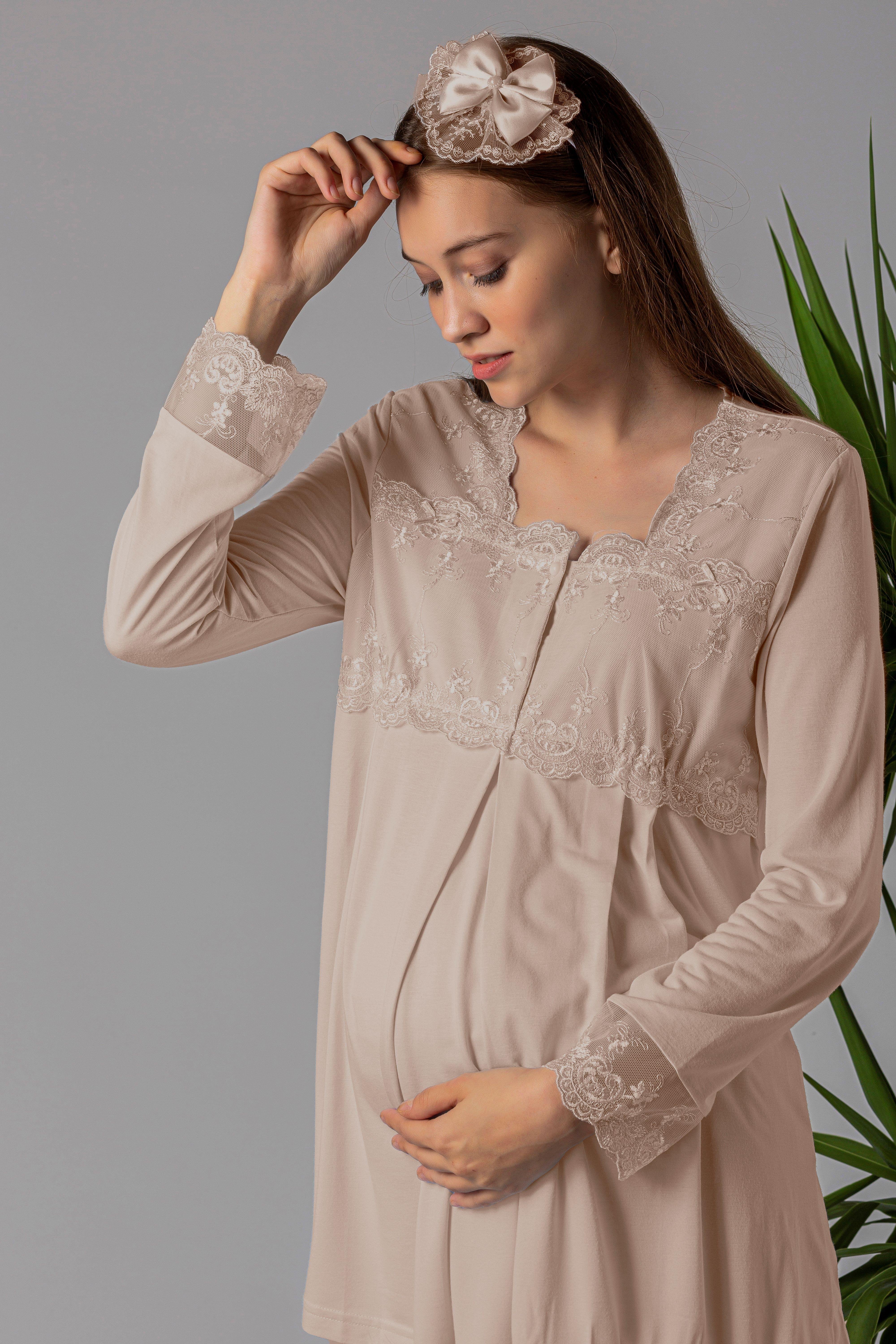 Effortt 22403 Kahverengi Hamile Lohusa Pijama Takımı