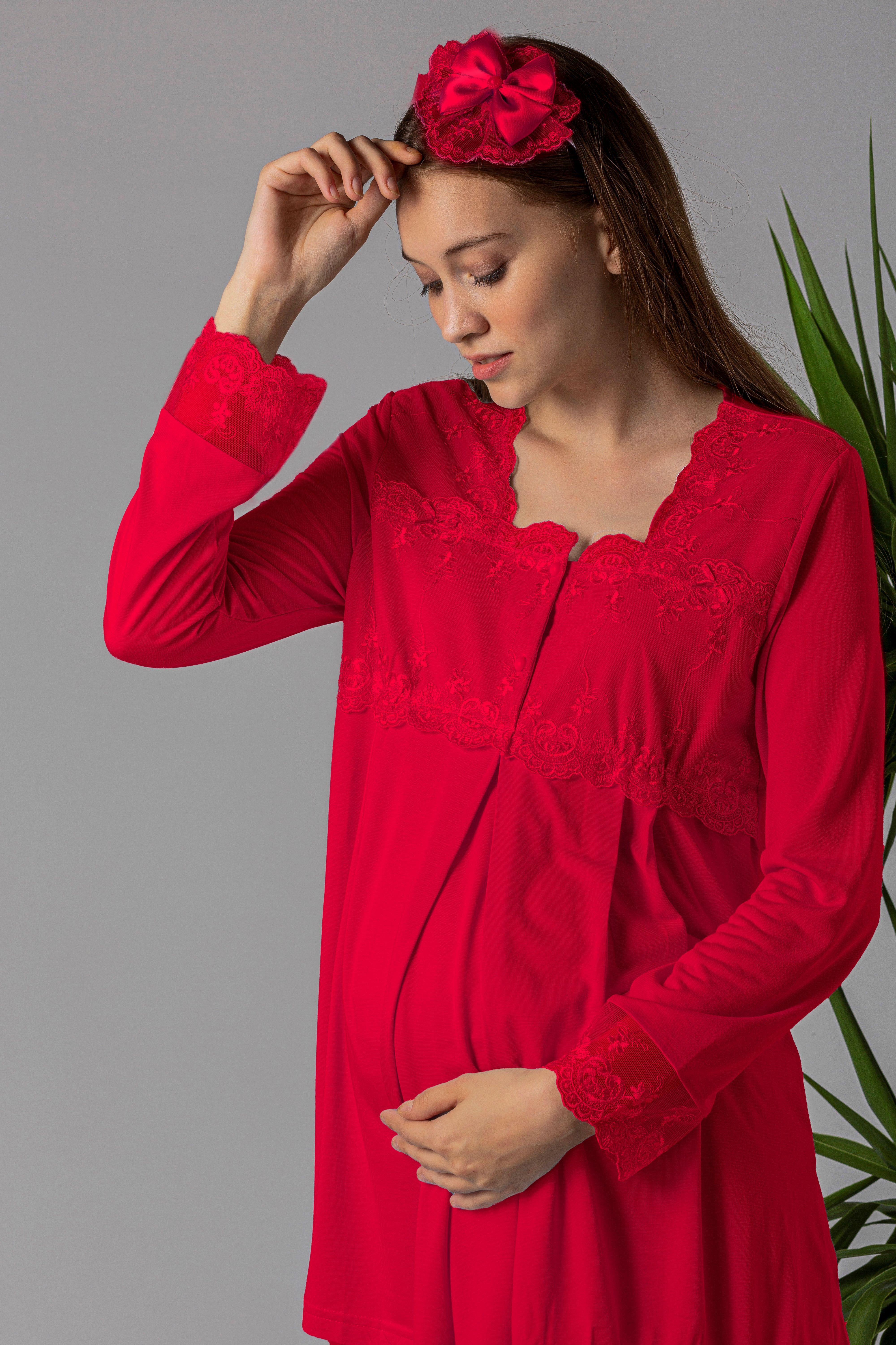 Effortt 22403 Vişne Hamile Lohusa Pijama Takımı