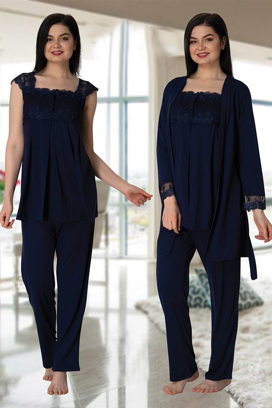 Effortt 2301 Lacivert Sabahlıklı Lohusa Pijama Takımı