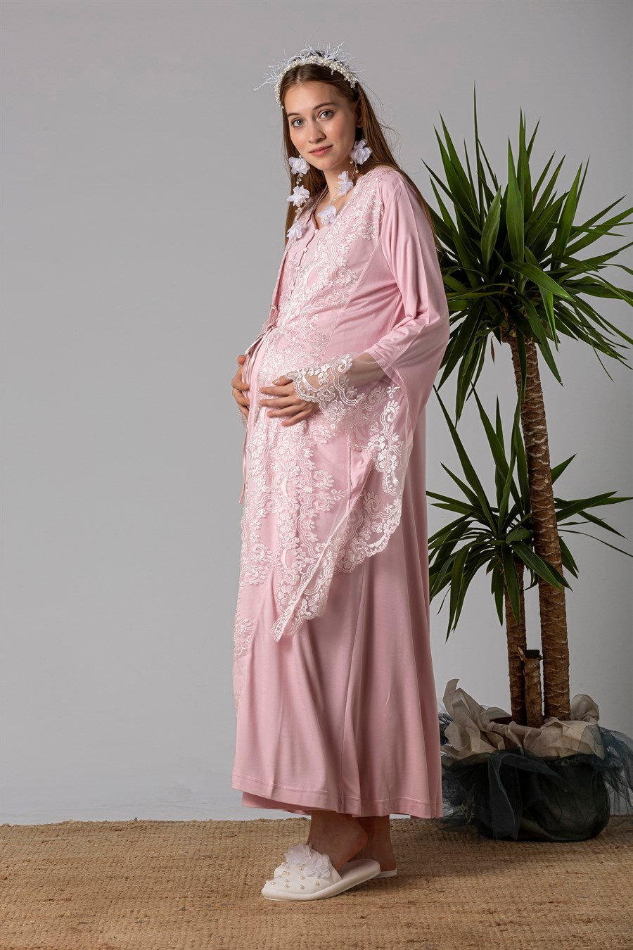 Effortt 23010 Pembe Sabahlıklı Hamile Lohusa Gecelik Takım