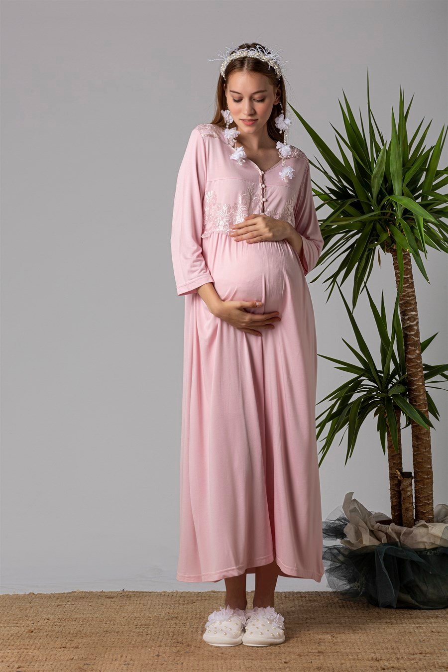 Effortt 23010 Pembe Sabahlıklı Hamile Lohusa Gecelik Takım