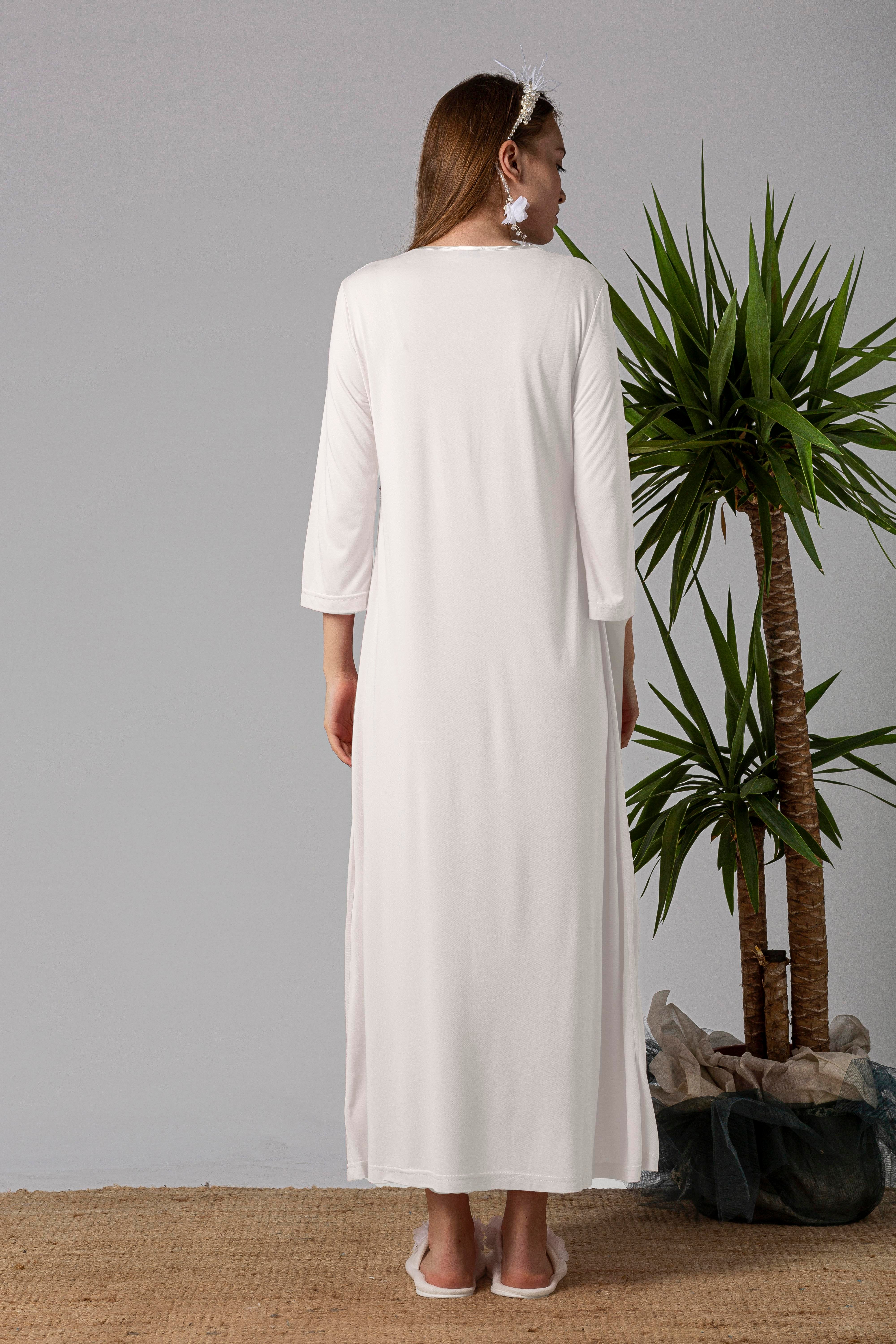 Effortt 23012 Ekru Dantelli Hamile Lohusa Gecelik