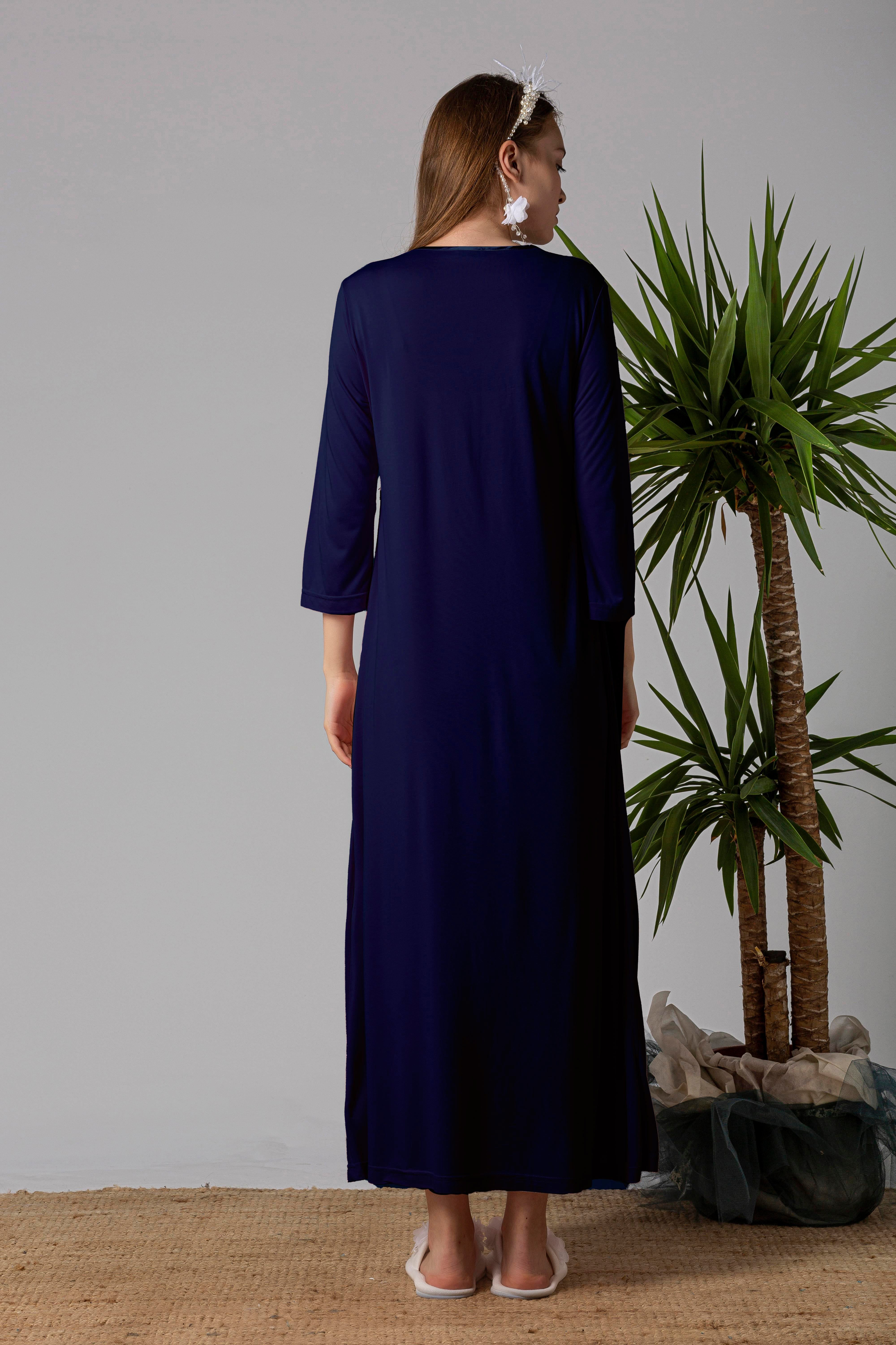 Effortt 23012 Lacivert Dantelli Hamile Lohusa Gecelik