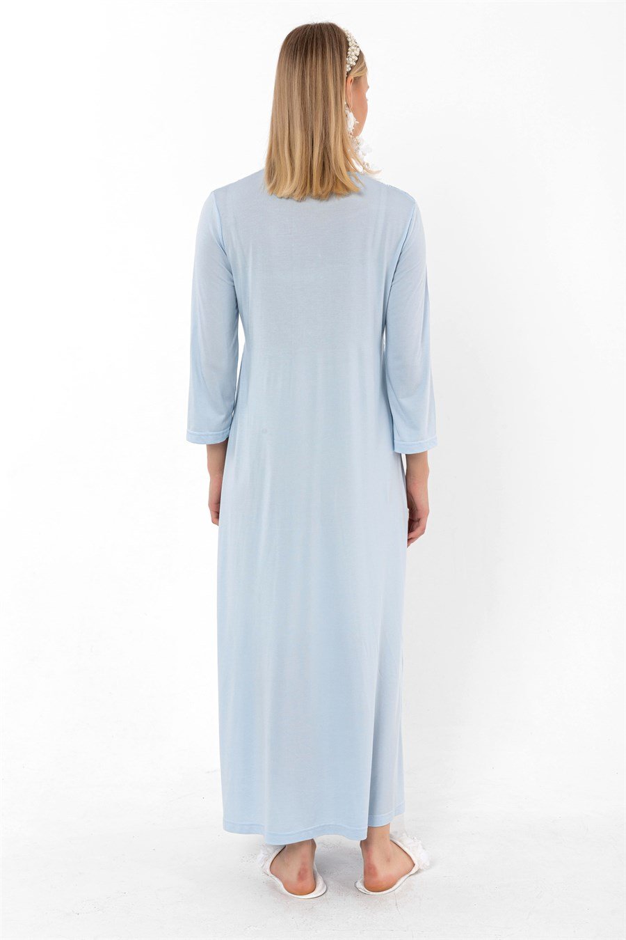 Effortt 23012 Mavi Dantelli Hamile Lohusa Gecelik