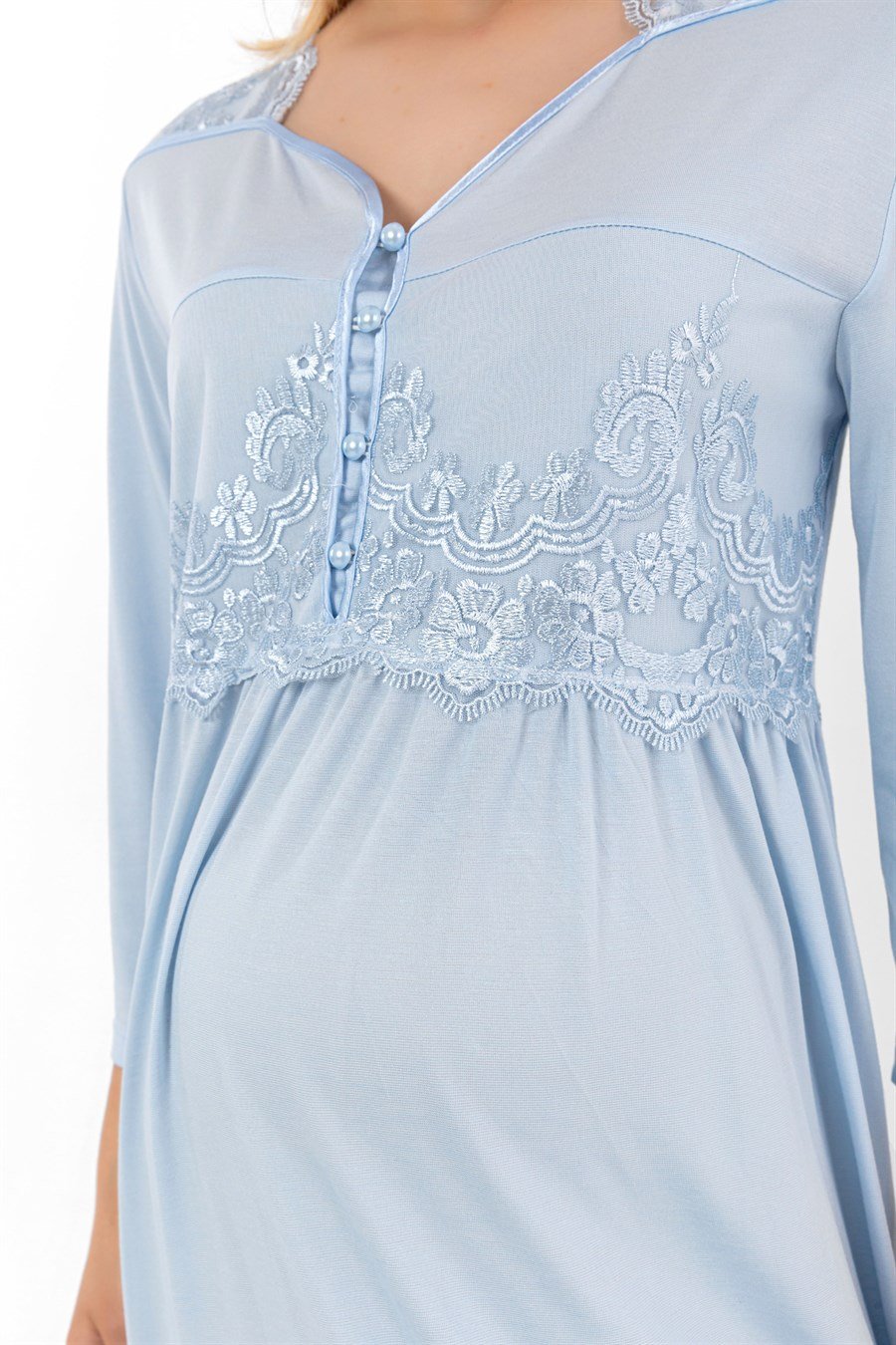 Effortt 23012 Mavi Dantelli Hamile Lohusa Gecelik