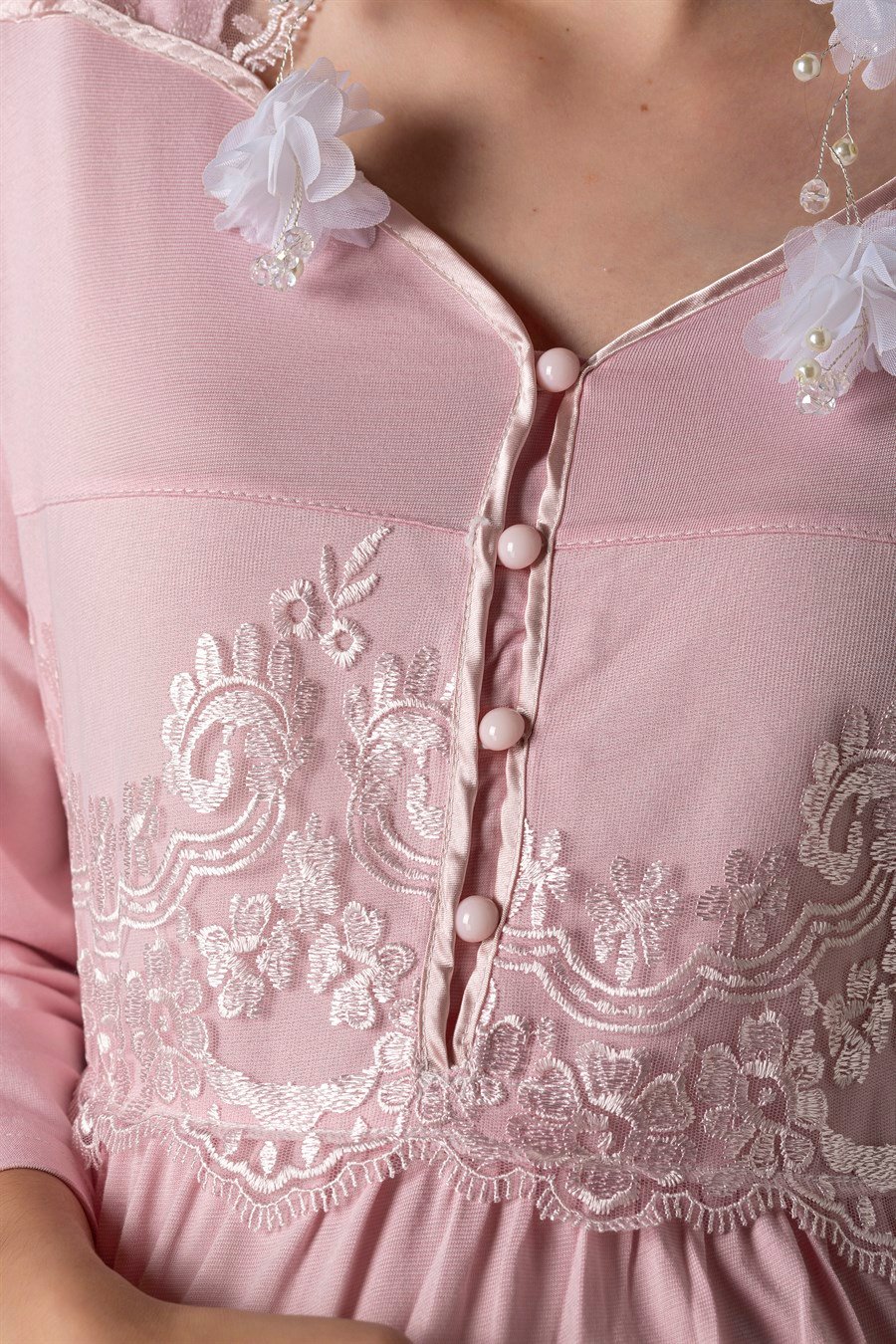 Effortt 23012 Pembe Dantelli Hamile Lohusa Gecelik