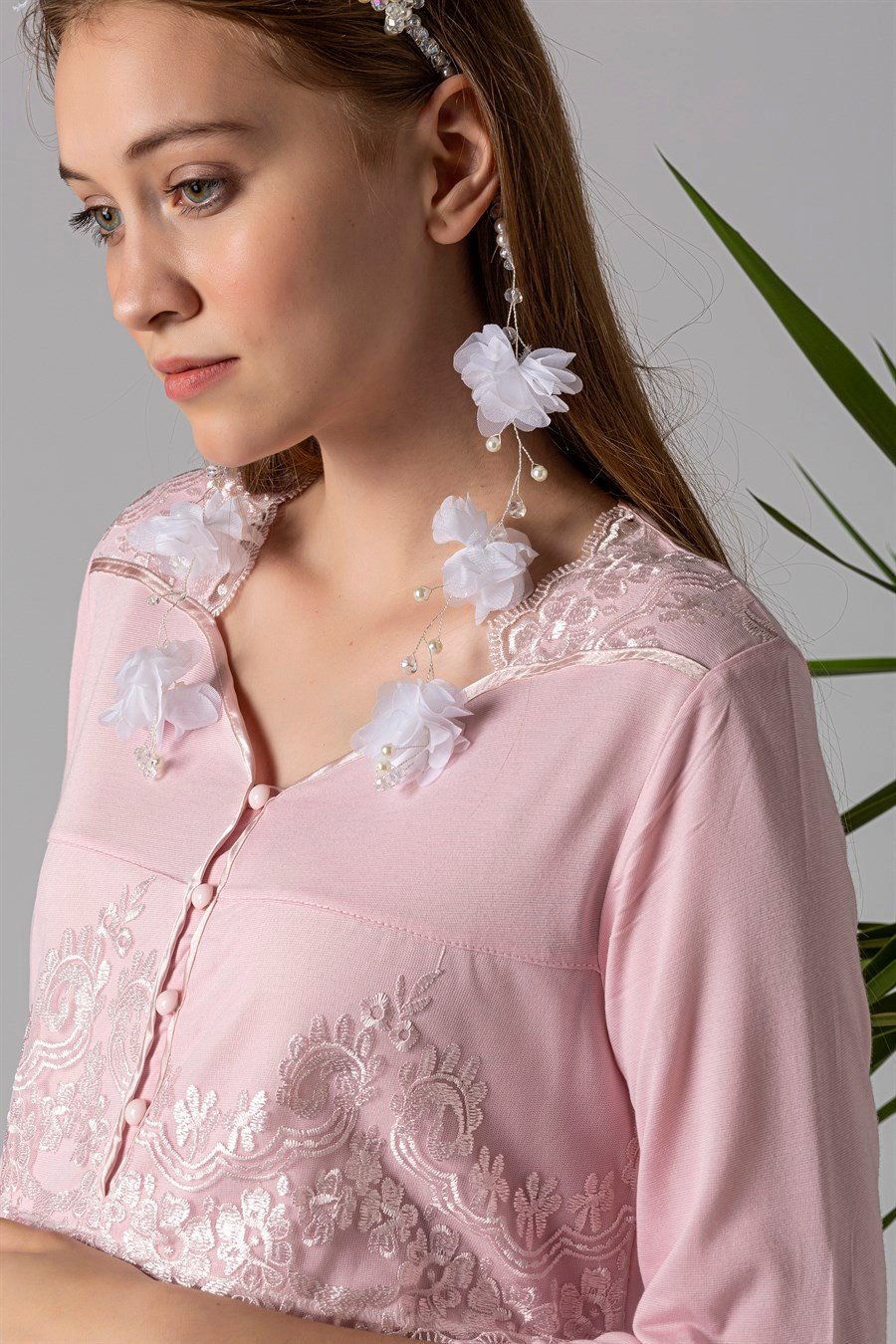 Effortt 23012 Pembe Dantelli Hamile Lohusa Gecelik