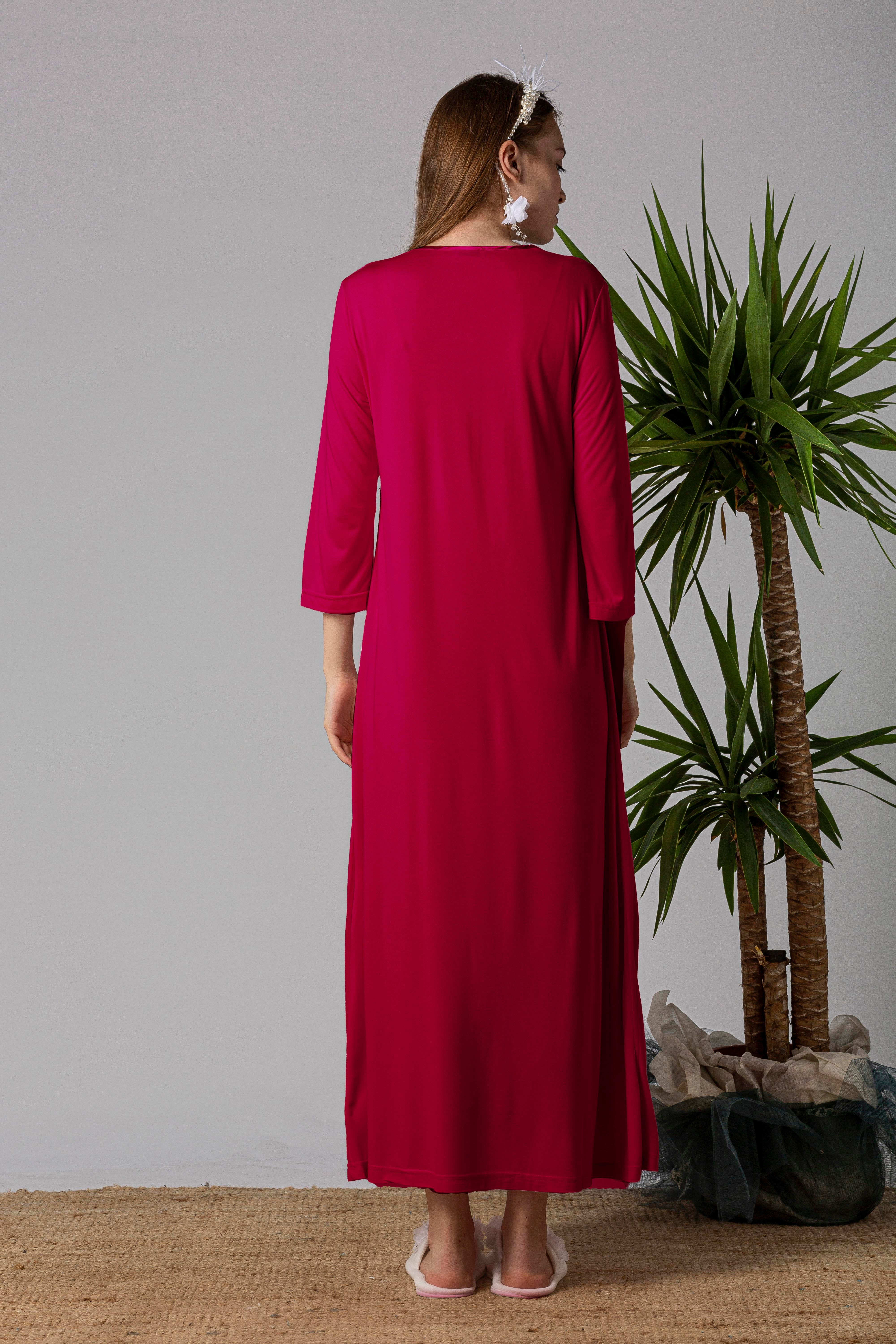 Effortt 23012 Vişne Dantelli Hamile Lohusa Gecelik