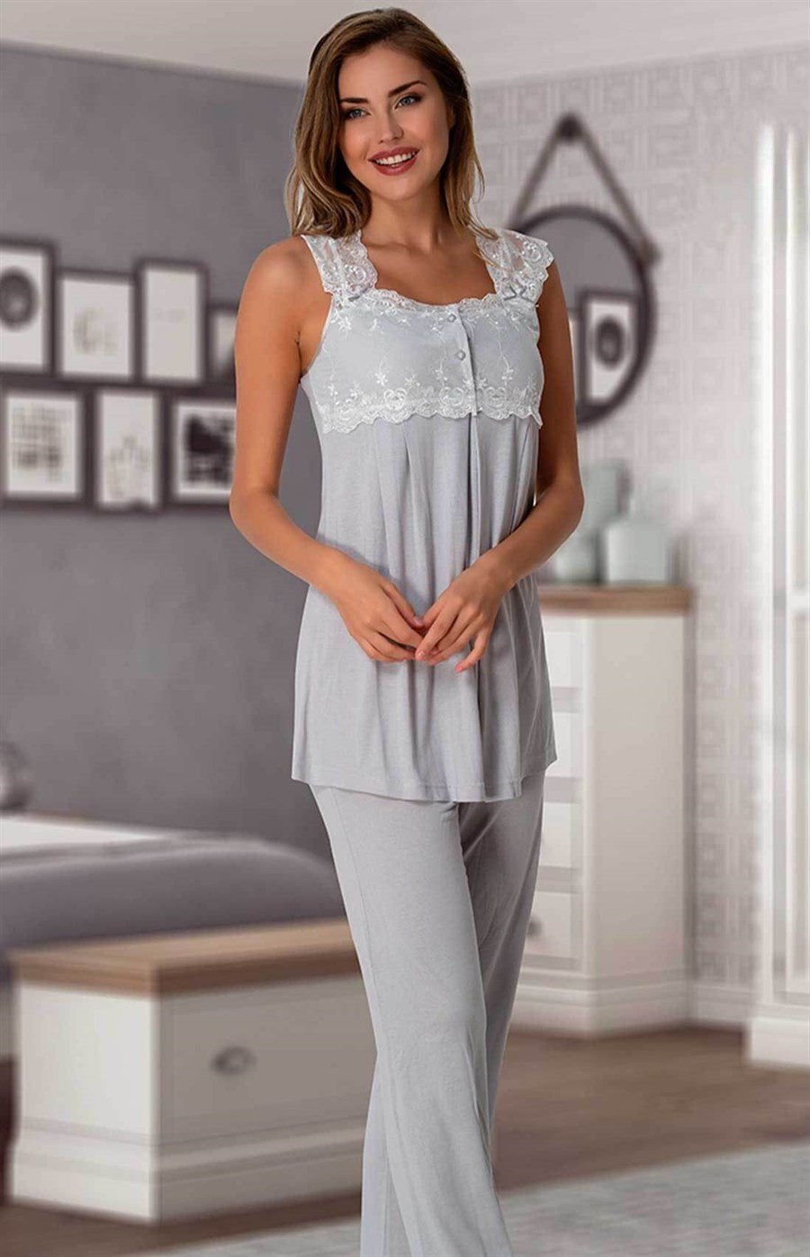 Effortt 2303 Gri Lohusa Pijama Takımı