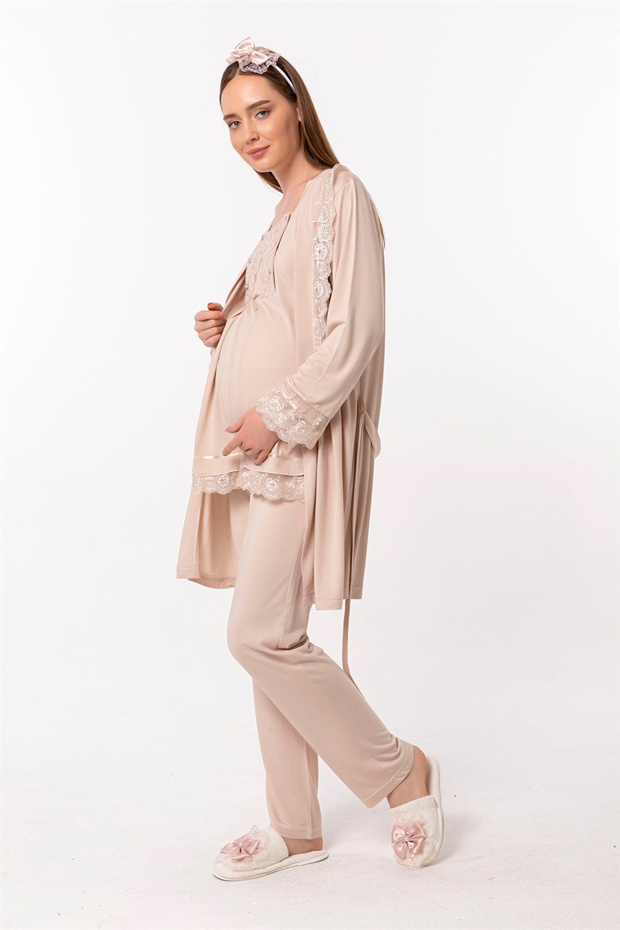 Effortt 23044 Kahverengi Sabahlıklı Hamile Lohusa Pijama Takımı