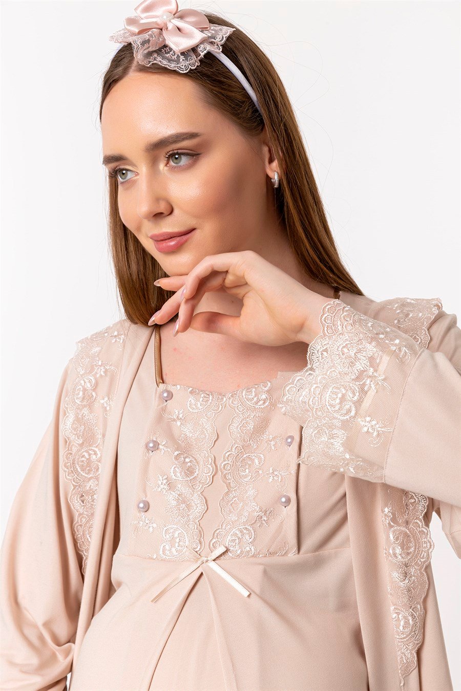 Effortt 23044 Kahverengi Sabahlıklı Hamile Lohusa Pijama Takımı