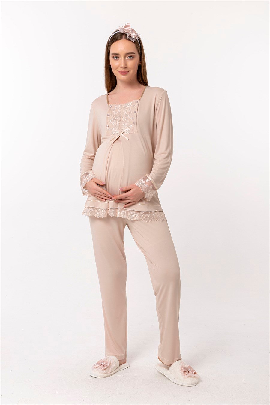 Effortt 23044 Kahverengi Sabahlıklı Hamile Lohusa Pijama Takımı