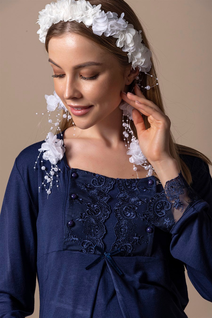 Effortt 23044 Lacivert Sabahlıklı Hamile Lohusa Pijama Takımı