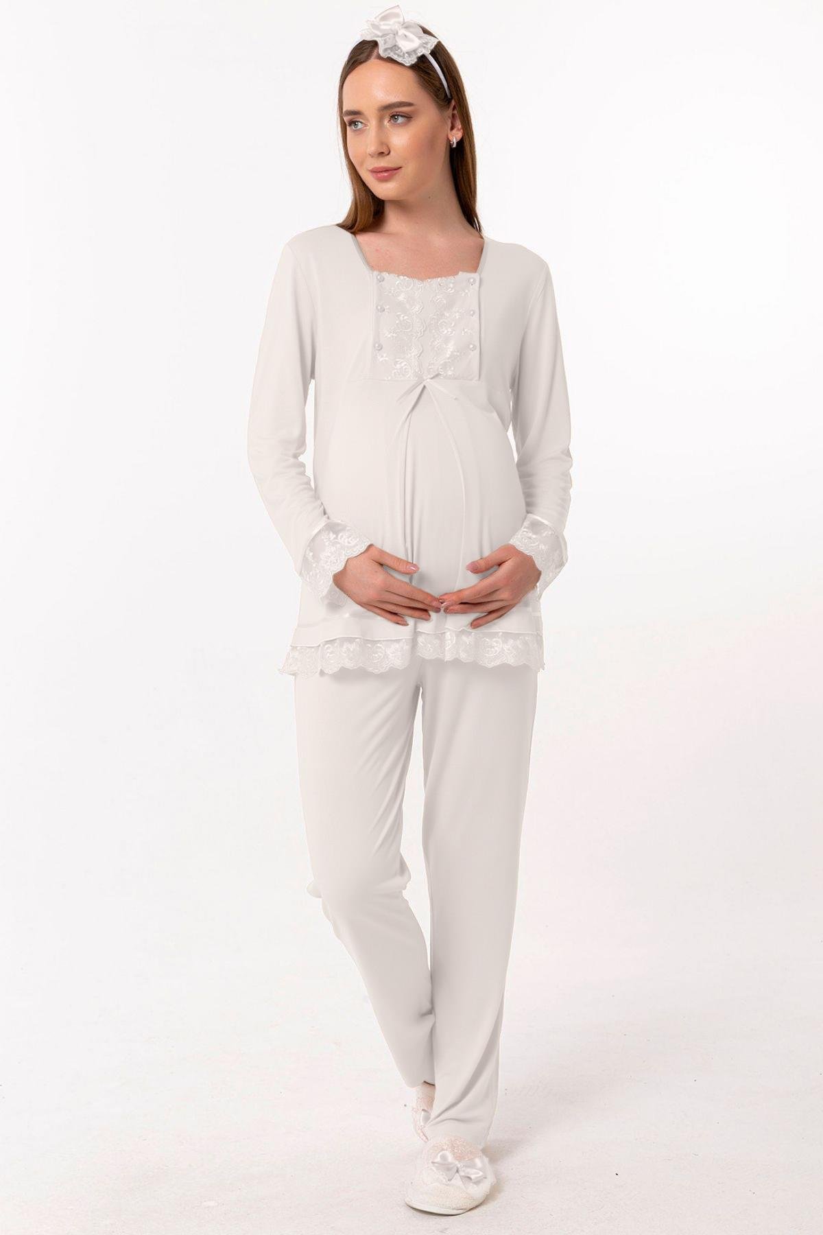 Effortt 23045 Ekru Hamile Lohusa Pijama Takımı
