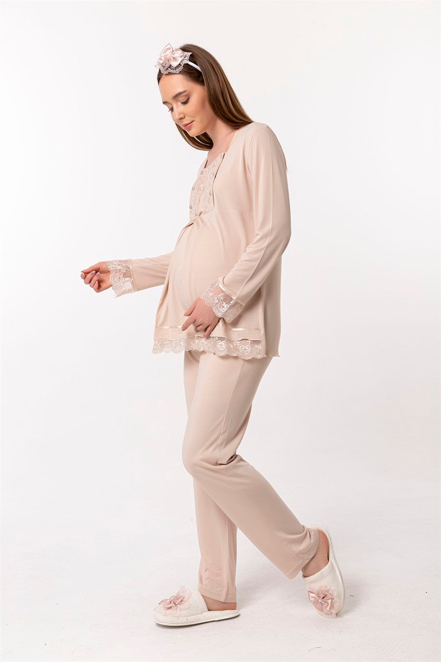 Effortt 23045 Kahverengi Hamile Lohusa Pijama Takımı