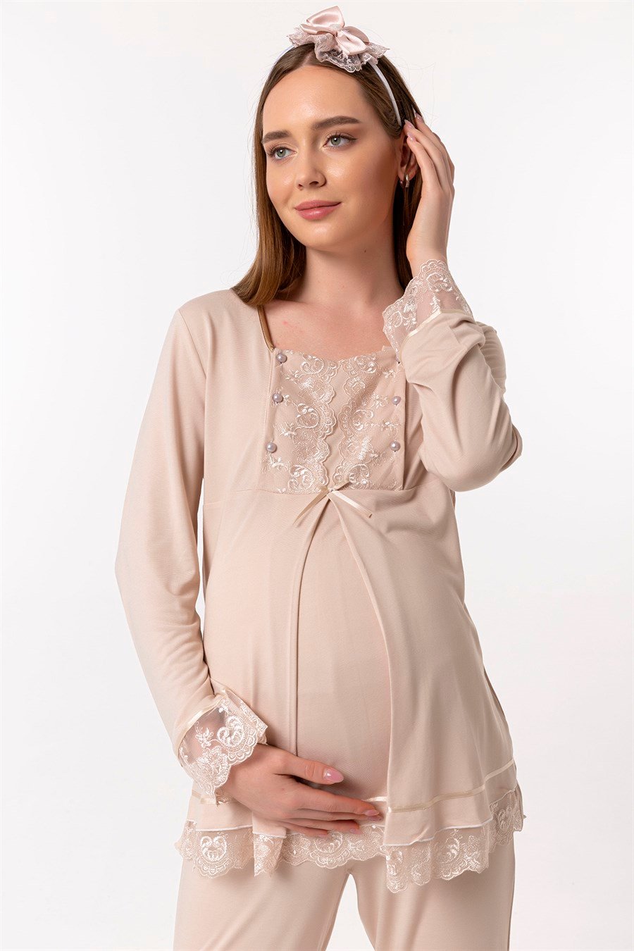 Effortt 23045 Kahverengi Hamile Lohusa Pijama Takımı