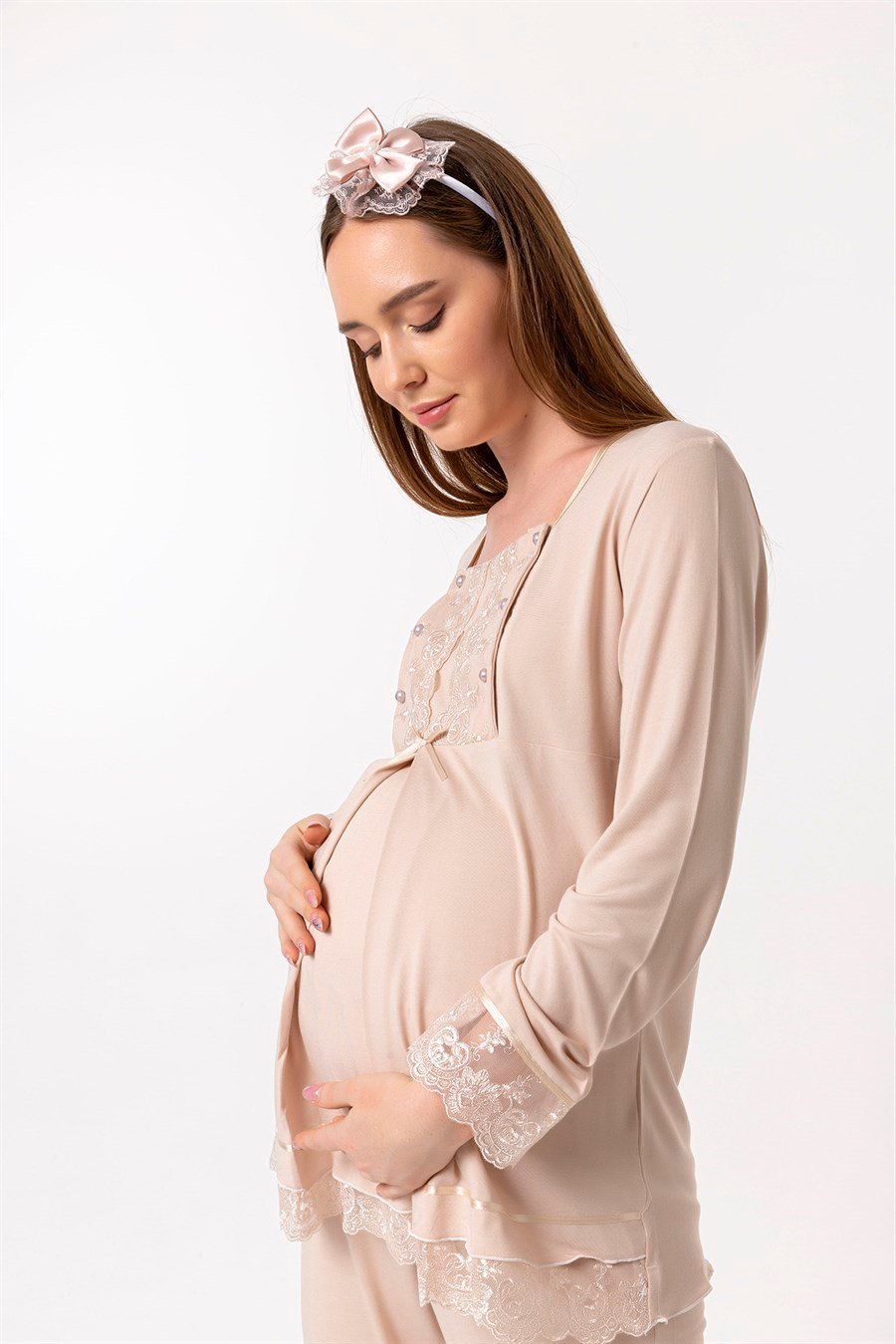 Effortt 23045 Kahverengi Hamile Lohusa Pijama Takımı