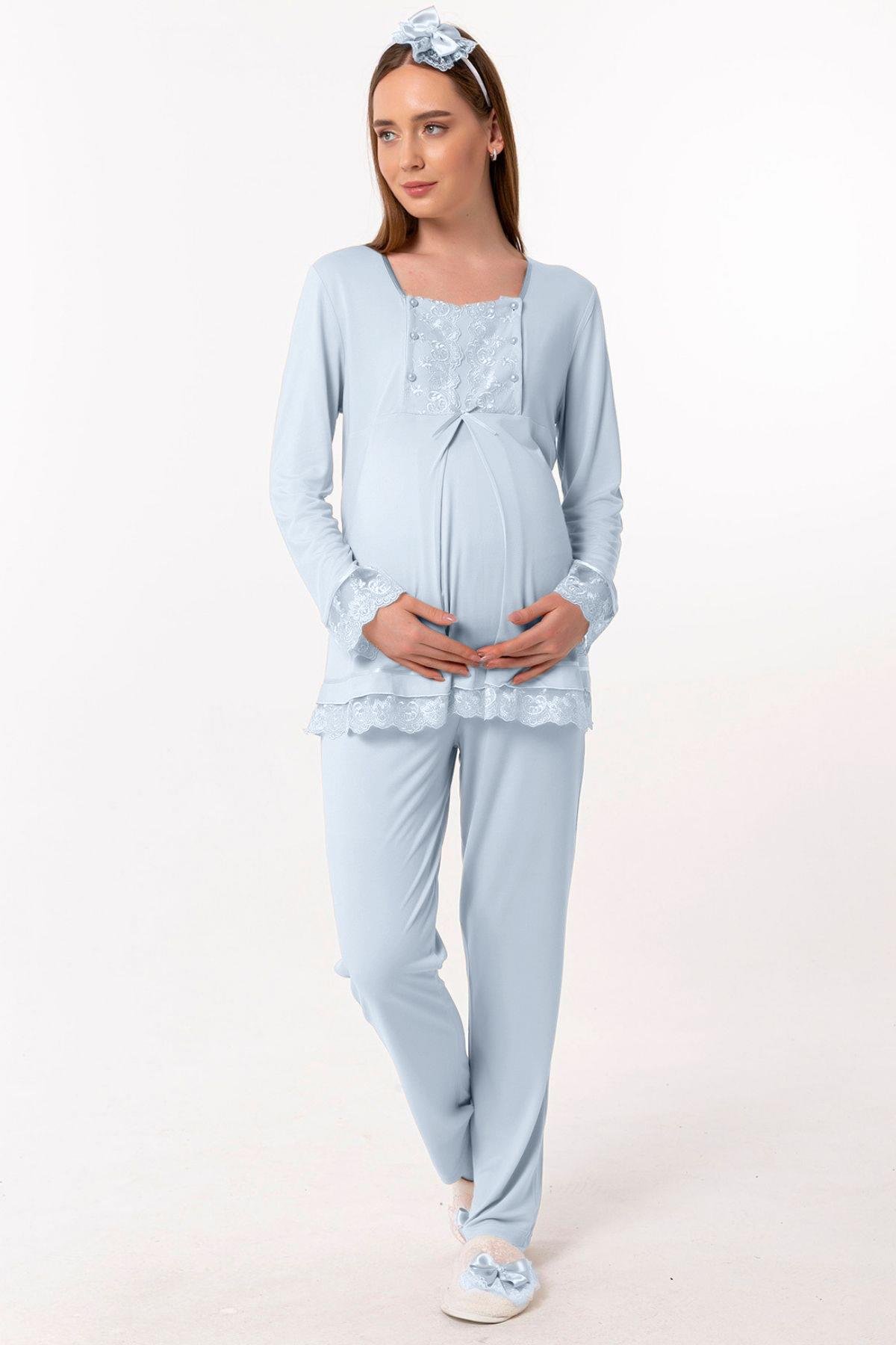 Effortt 23045 Mavi Hamile Lohusa Pijama Takımı
