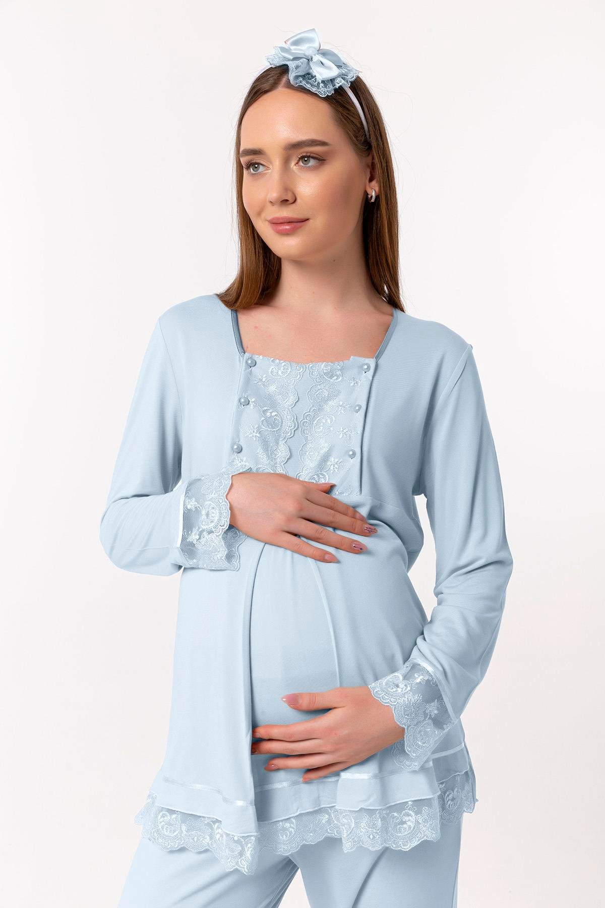 Effortt 23045 Mavi Hamile Lohusa Pijama Takımı