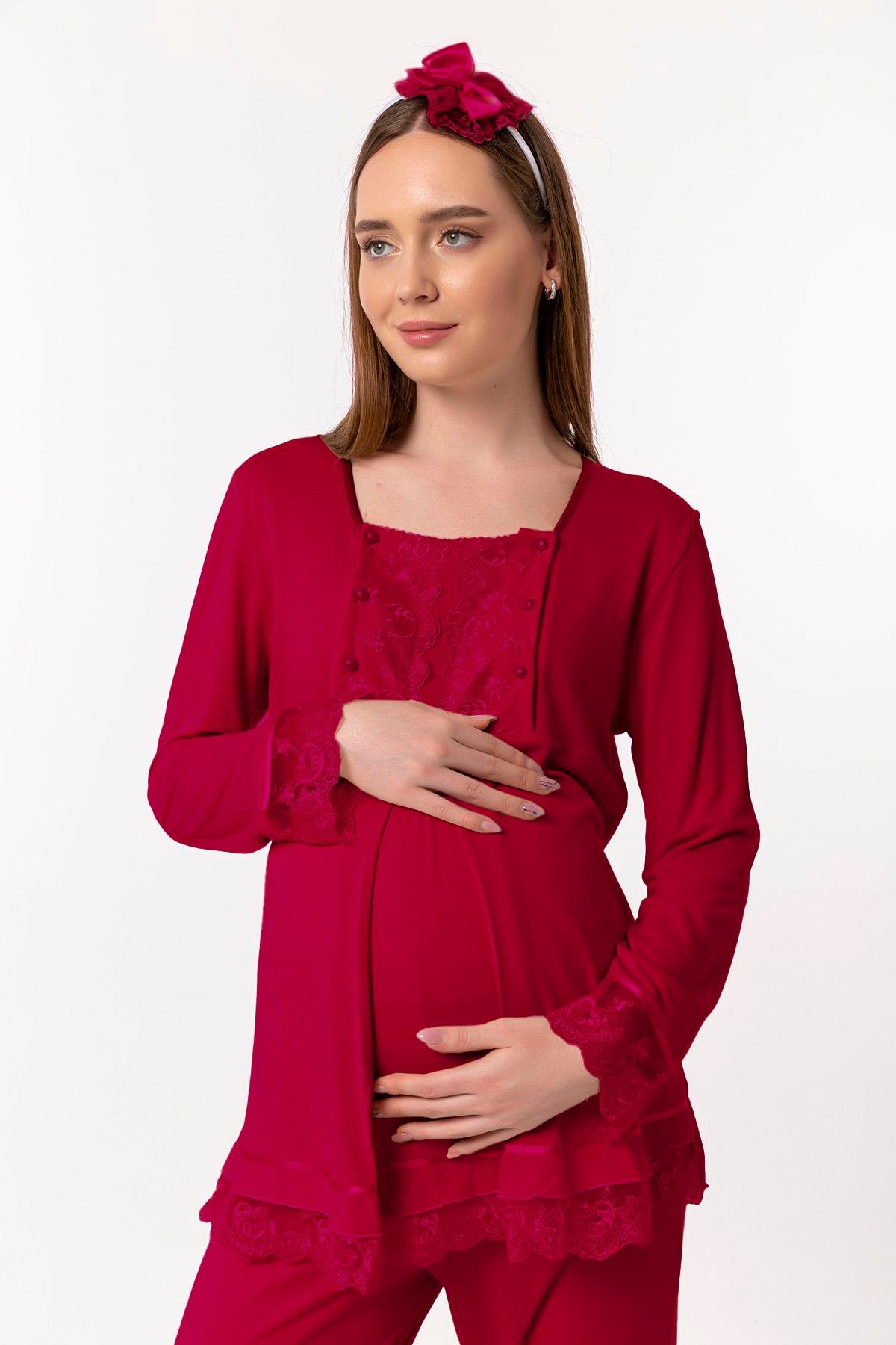 Effortt 23045 Vişne Hamile Lohusa Pijama Takımı