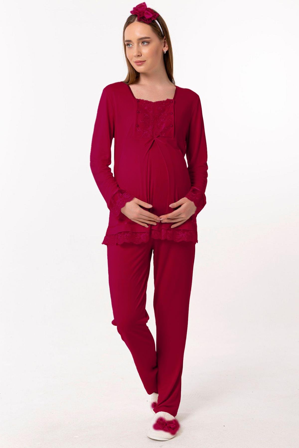 Effortt 23045 Vişne Hamile Lohusa Pijama Takımı