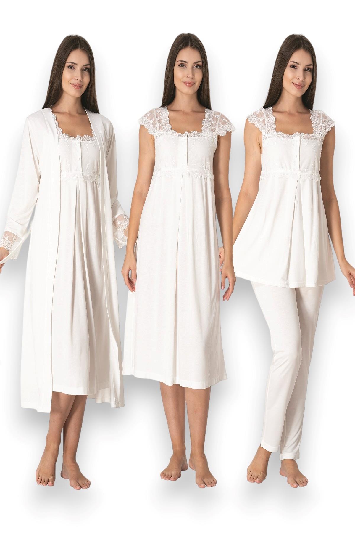 Effortt 2305 Ekru Dantelli Hamile Lohusa Set