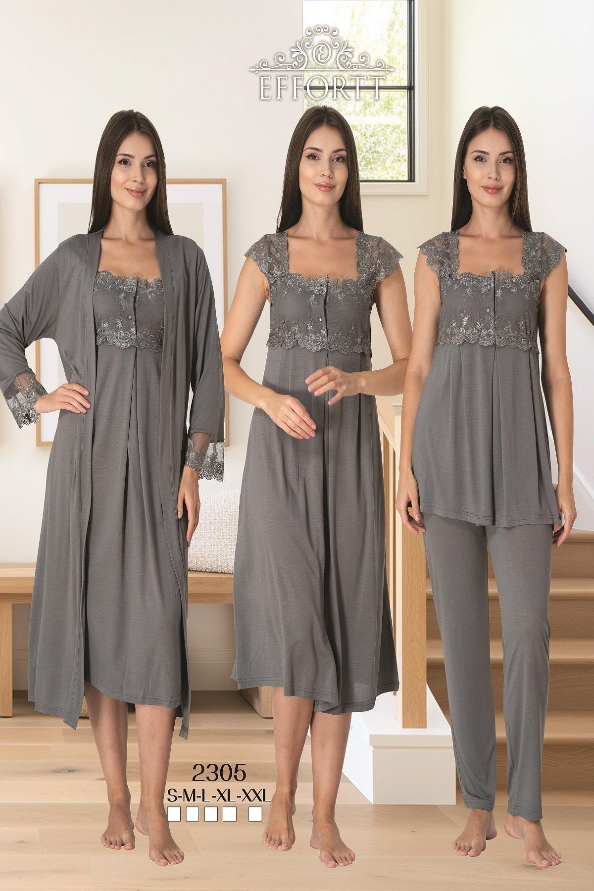 Effortt 2305 Füme Dantelli Hamile Lohusa Set