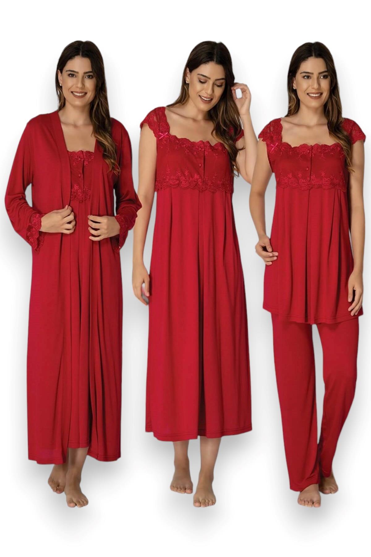 Effortt 2305 Vişne Dantelli Hamile Lohusa Set