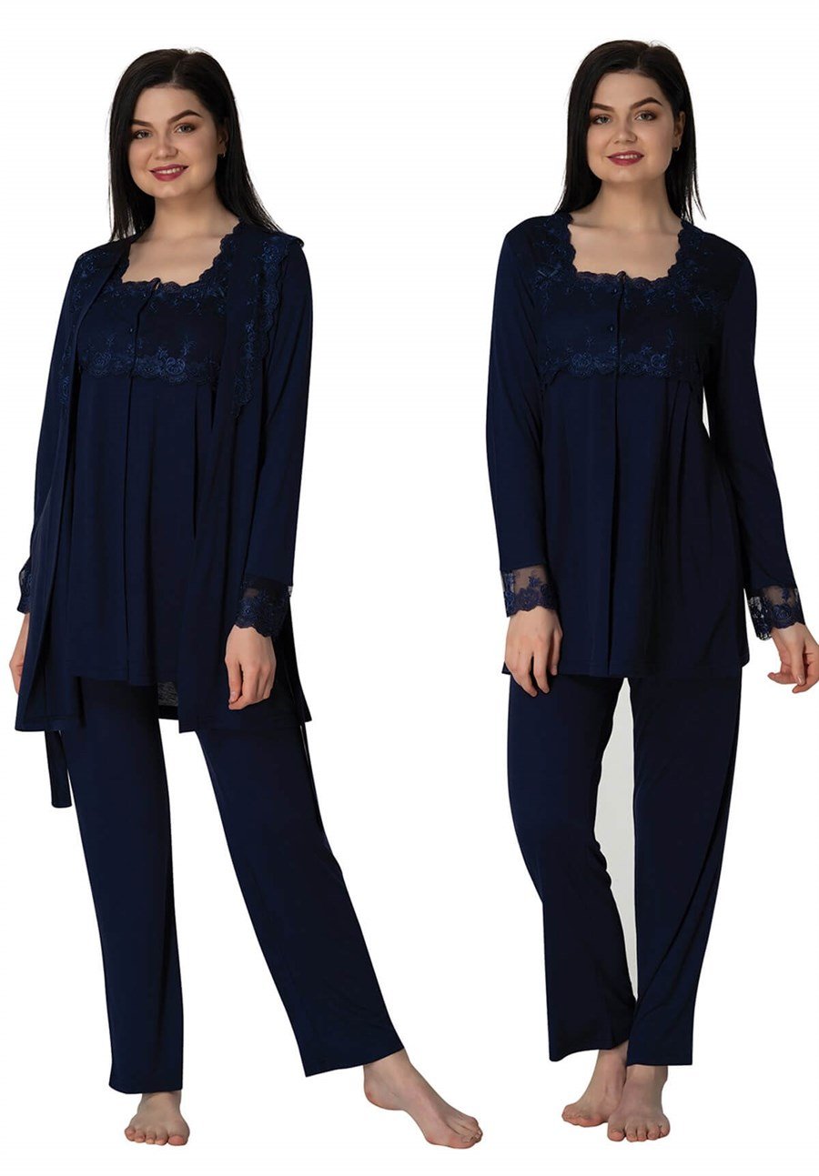 Effortt 2401 Lacivert Sabahlıklı Lohusa Pijama Takımı
