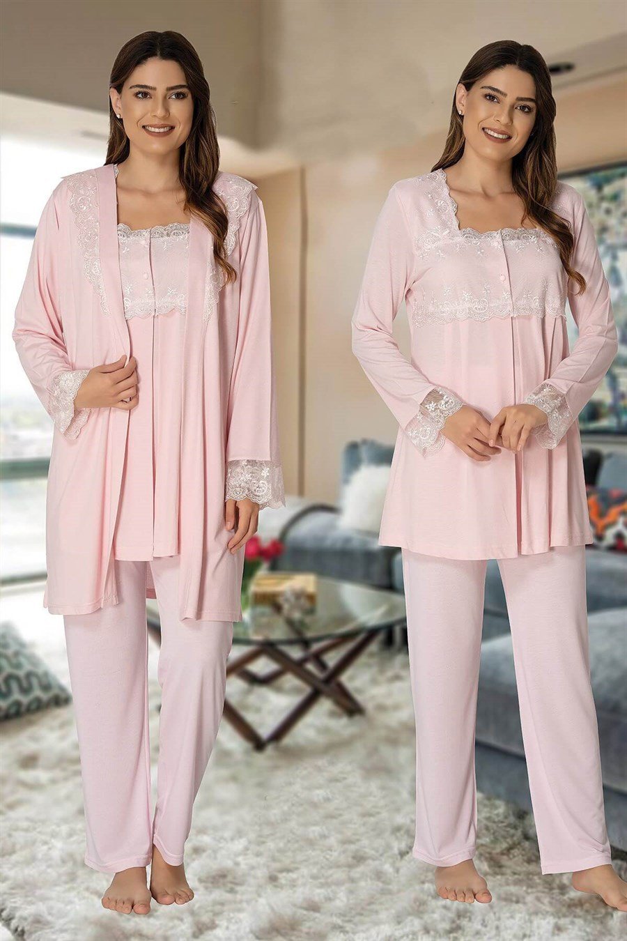 Effortt 2401 Pembe Sabahlıklı Lohusa Pijama Takımı