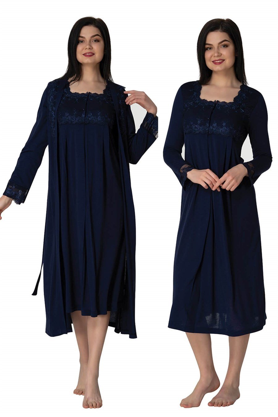 Effortt 2402 Lacivert Sabahlıklı Lohusa Gecelik Takım