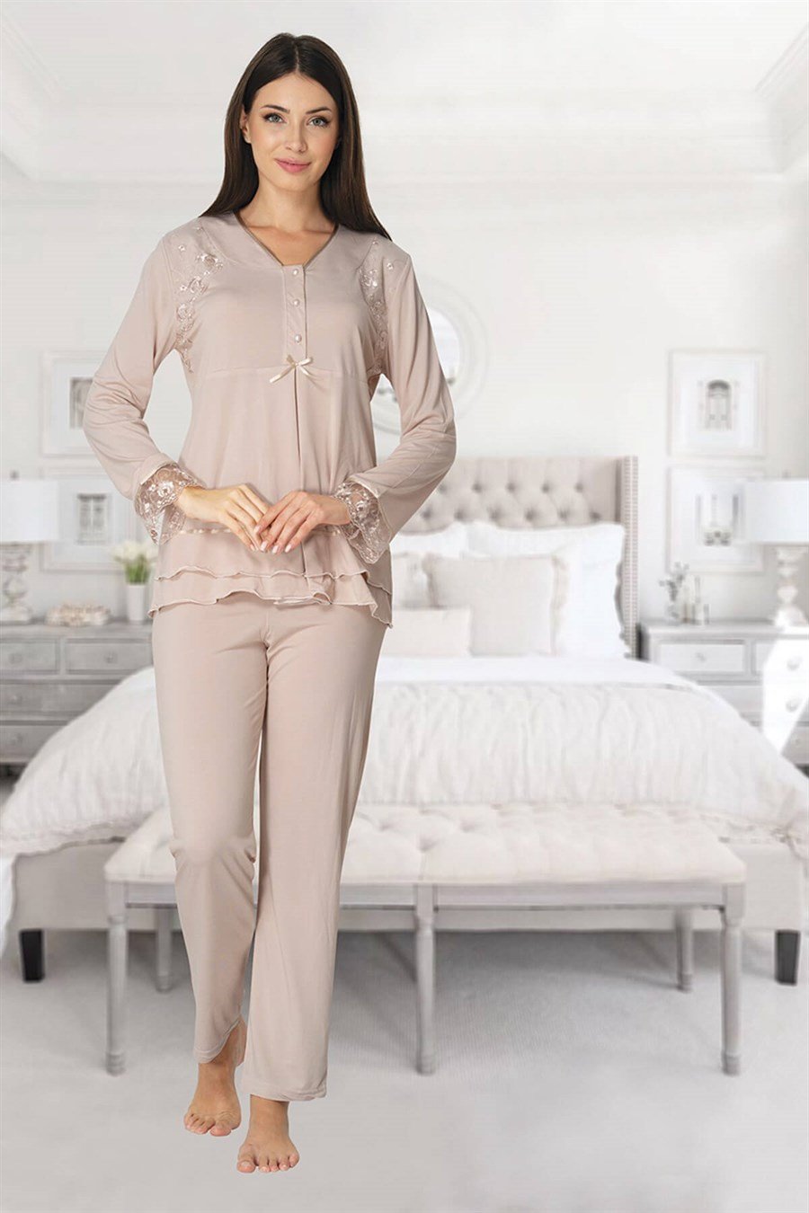 Effortt 2422 Sütlü Kahve Lohusa Pijama Takımı