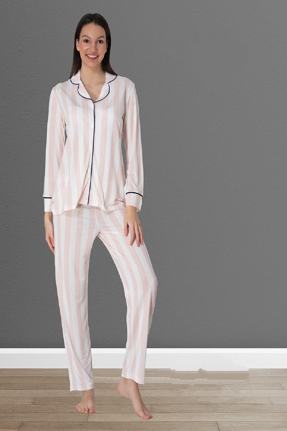 Effortt 2452 Pembe Önden Düğmeli Kadın Pijama Takımı