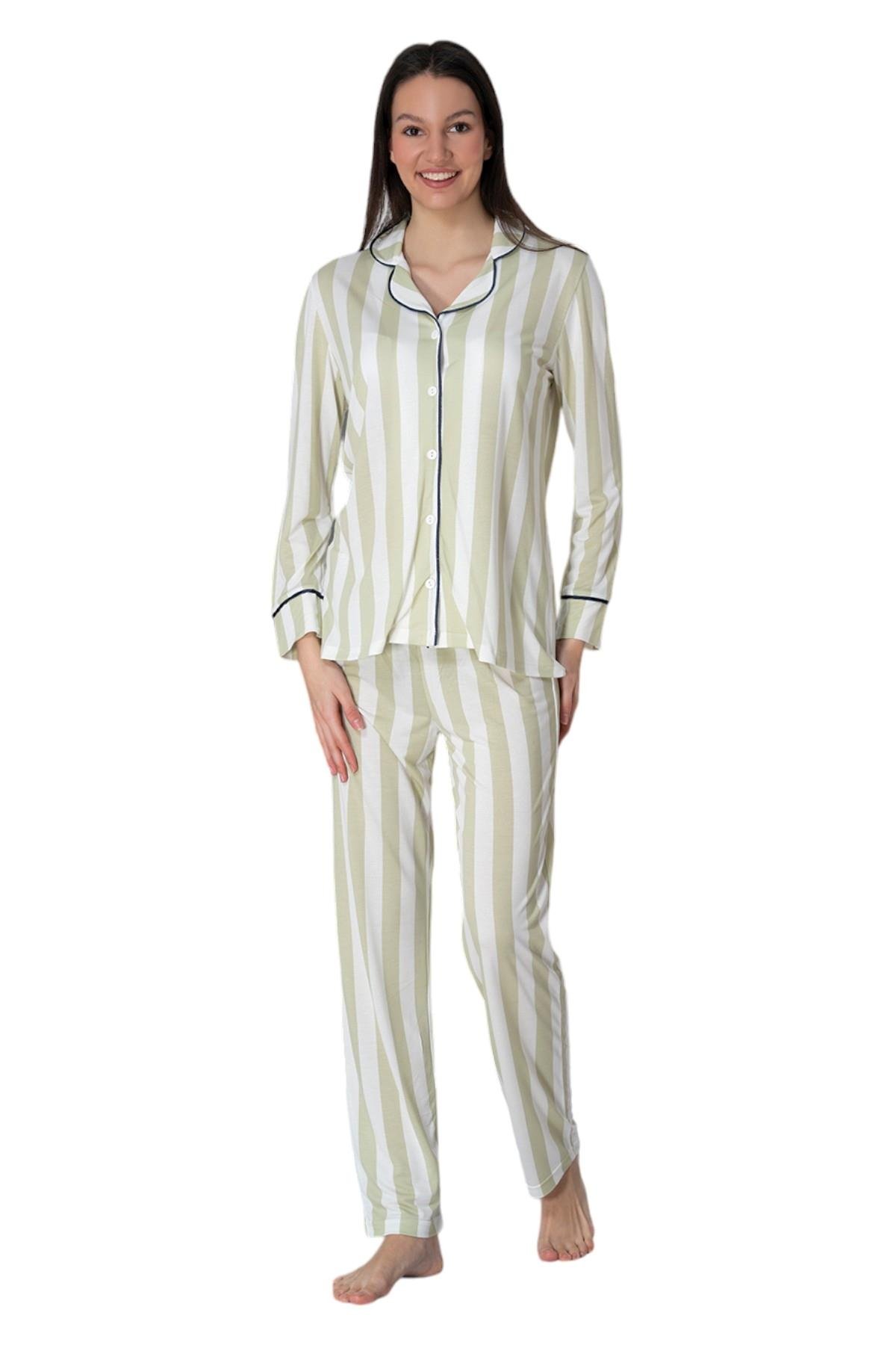 Effortt 2452 Yeşil Önden Düğmeli Kadın Pijama Takımı