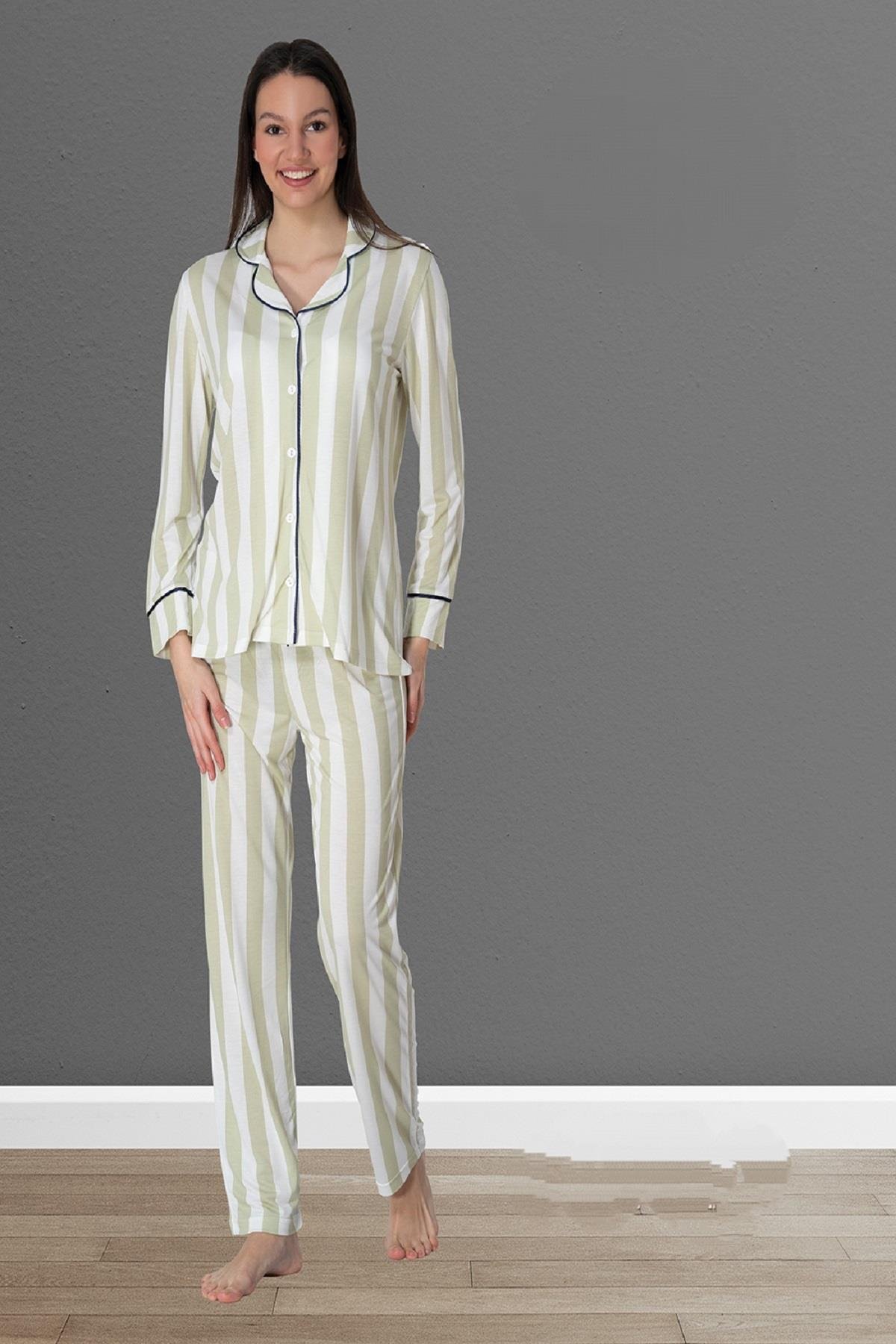 Effortt 2452 Yeşil Önden Düğmeli Kadın Pijama Takımı