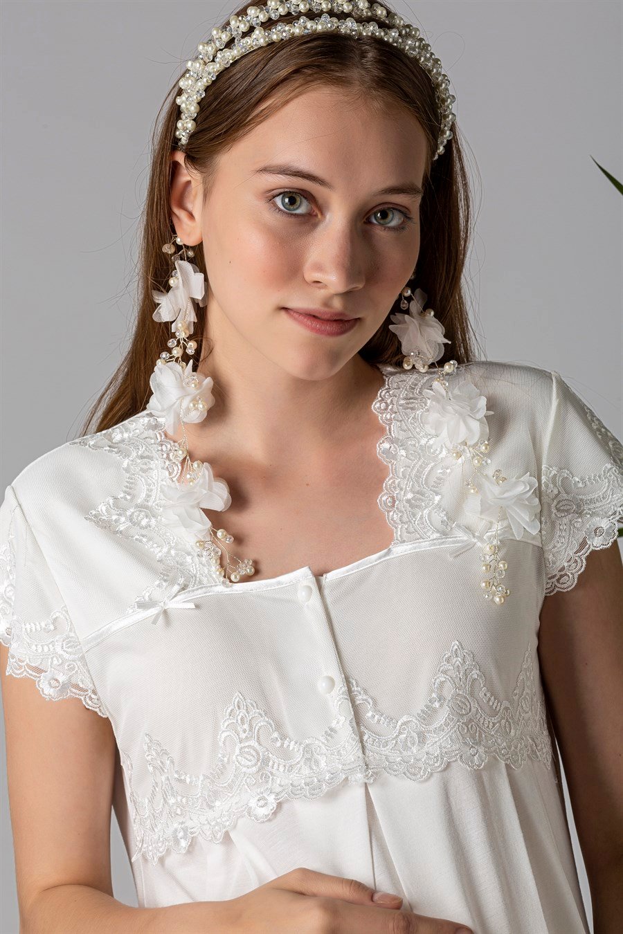 Effortt 25010 Ekru Sabahlıklı Hamile Lohusa Gecelik Takım