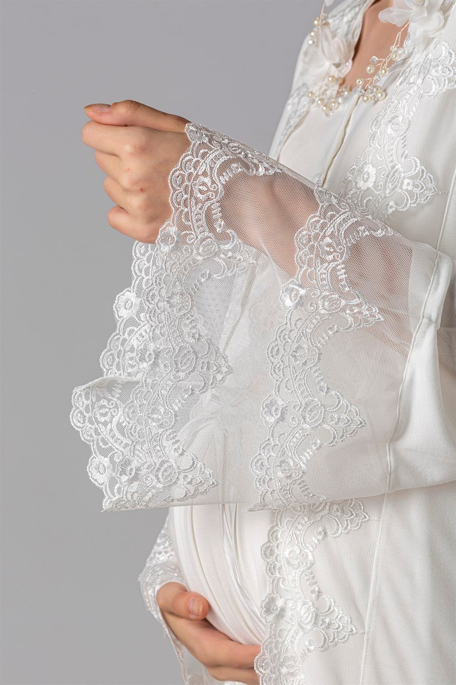 Effortt 25010 Ekru Sabahlıklı Hamile Lohusa Gecelik Takım